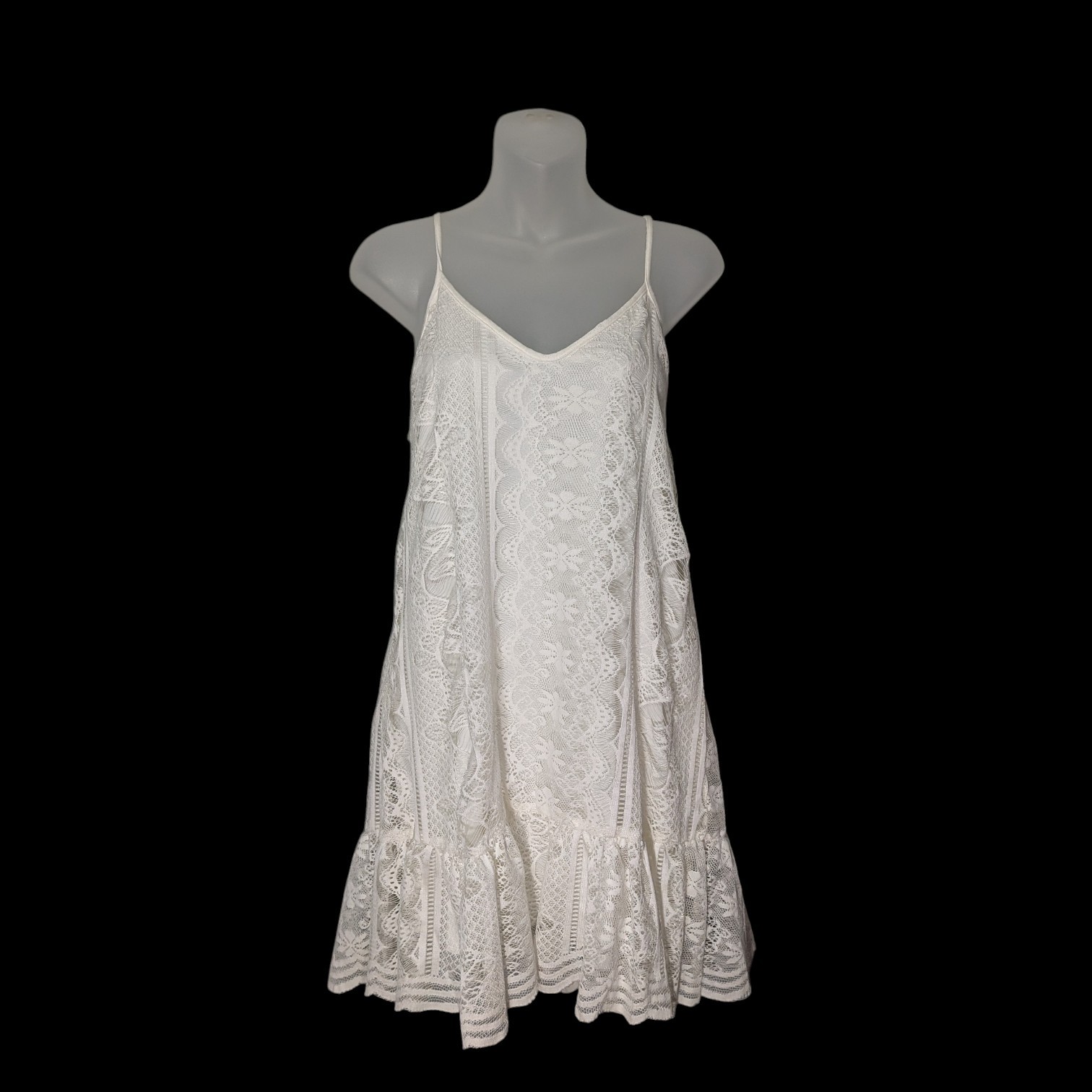 Large Antique Lace Drop Ruffle Cami White Lined Dress Fairy Romantic New
