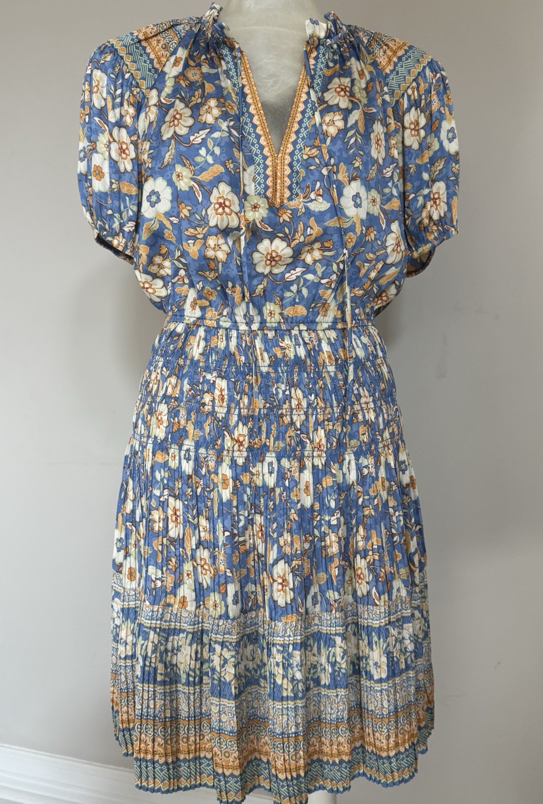 Current Air Womens Fit & Flare Dress Blue Floral Short Sleeve Size S