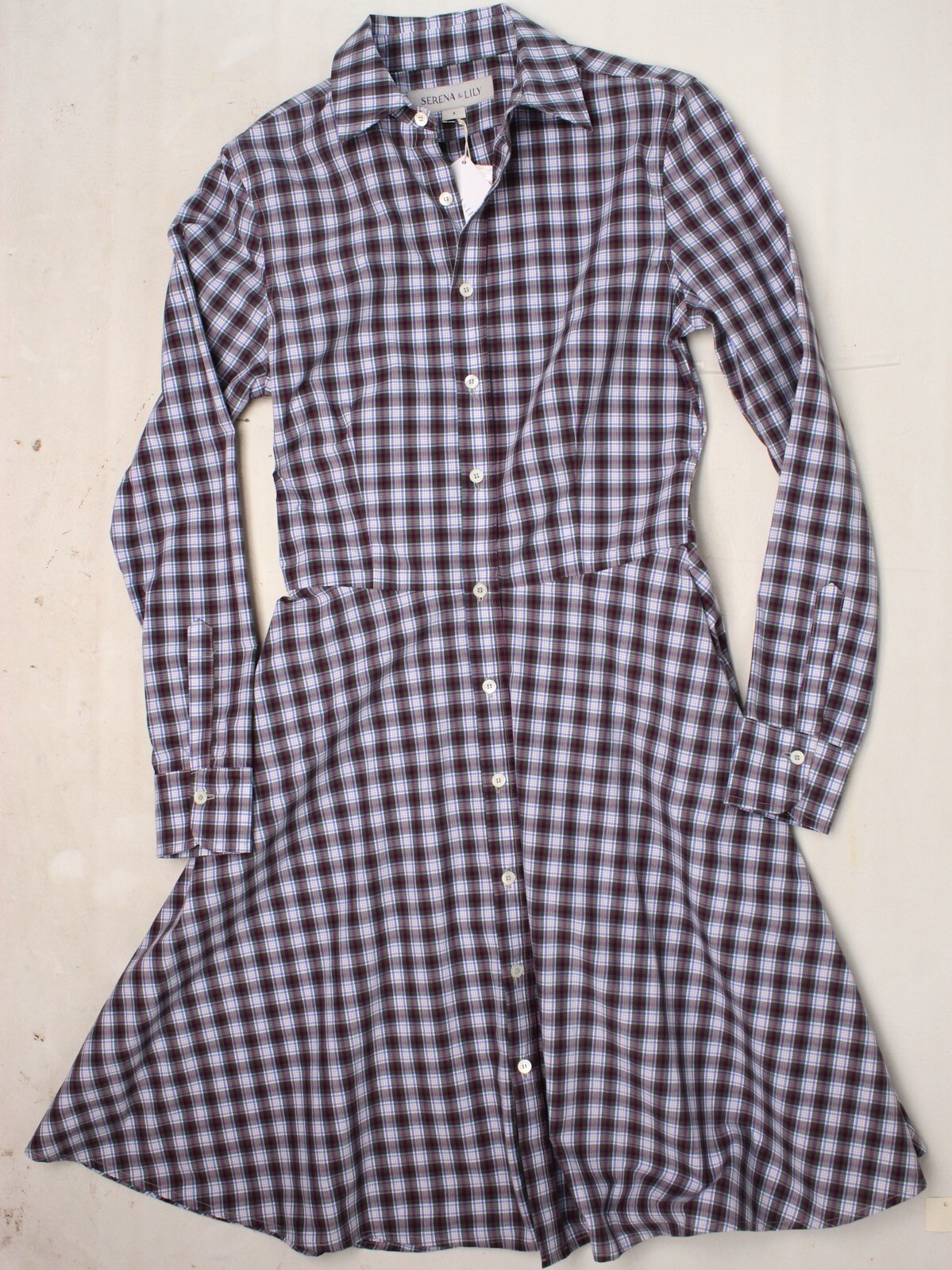 Serena & Lily Jane Womens Shirtdress 4 Green Blue Red White Plaid Button USA