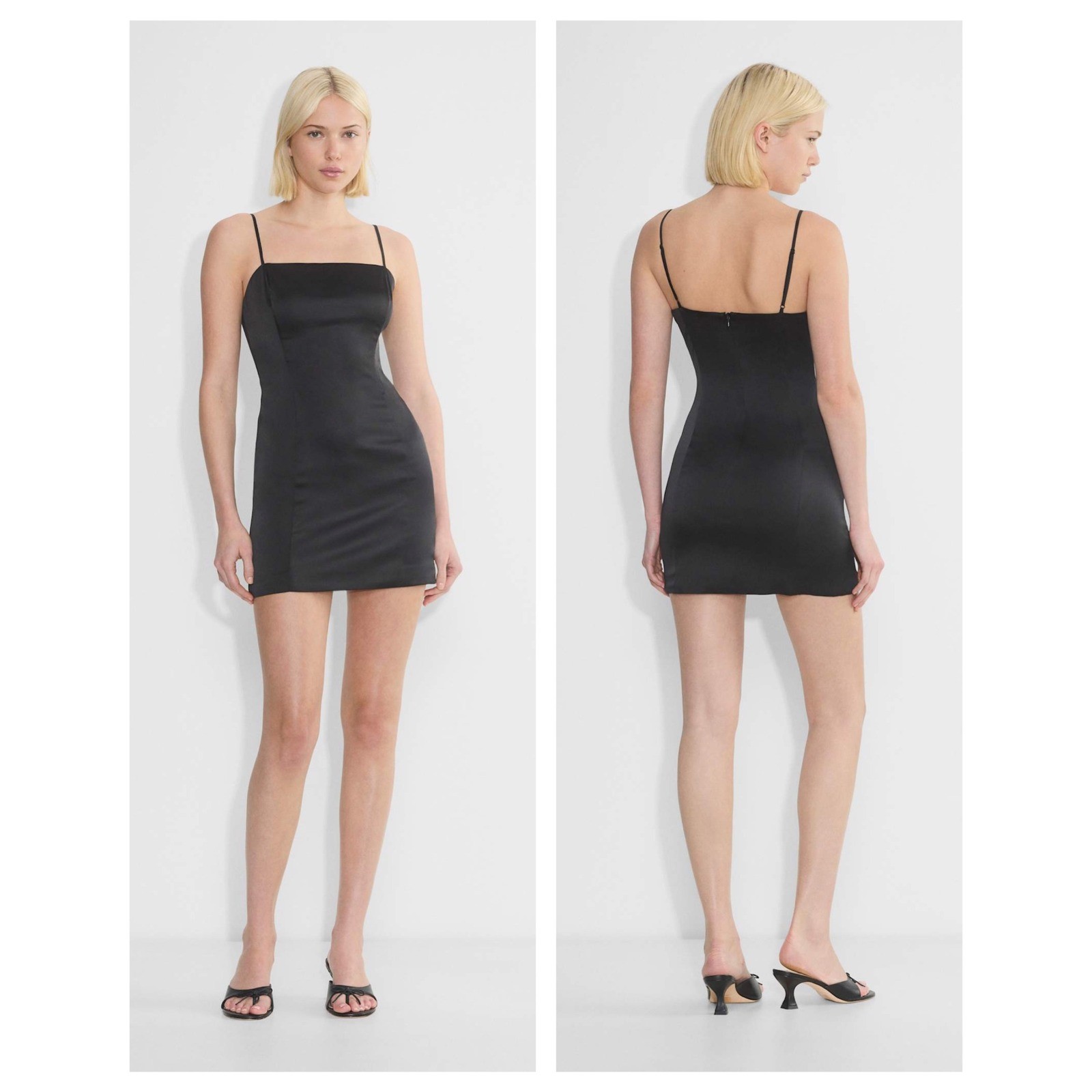 Sunday Best Shimmer Satin Dress Womens 6 Black Mini Lined Adjustable Straps