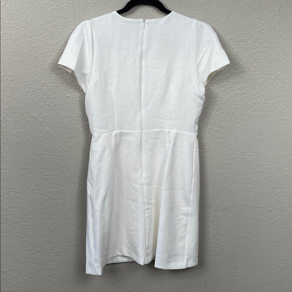 New Sam Edelman Rhinestone Bow Detail Satin Dress White Mini Short Sleeve Sz 8