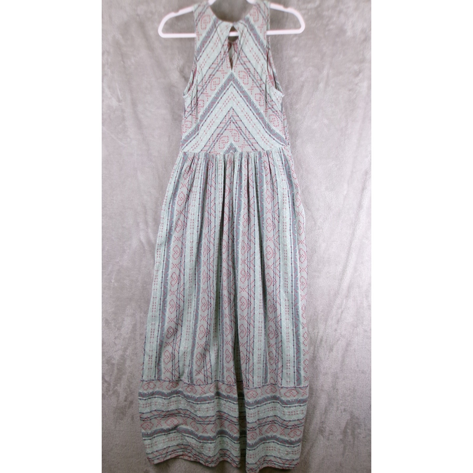True Craft L Sage Green Boho Maxi Dress Cotton Sleeveless Tiered Dress