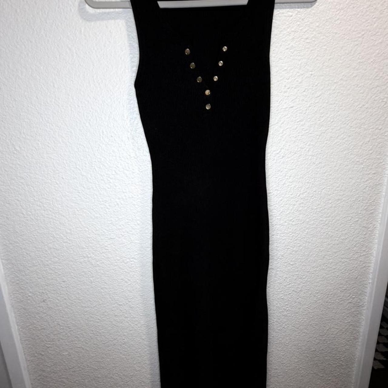 Workshop Black Ribbed Knit Midi Tank Dress Snap Henley Bodycon Stretch Size L