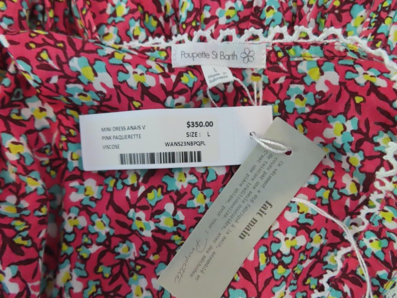 NWT Poupette St Barth Pink Paquerette Anais V Mini Dress Size L