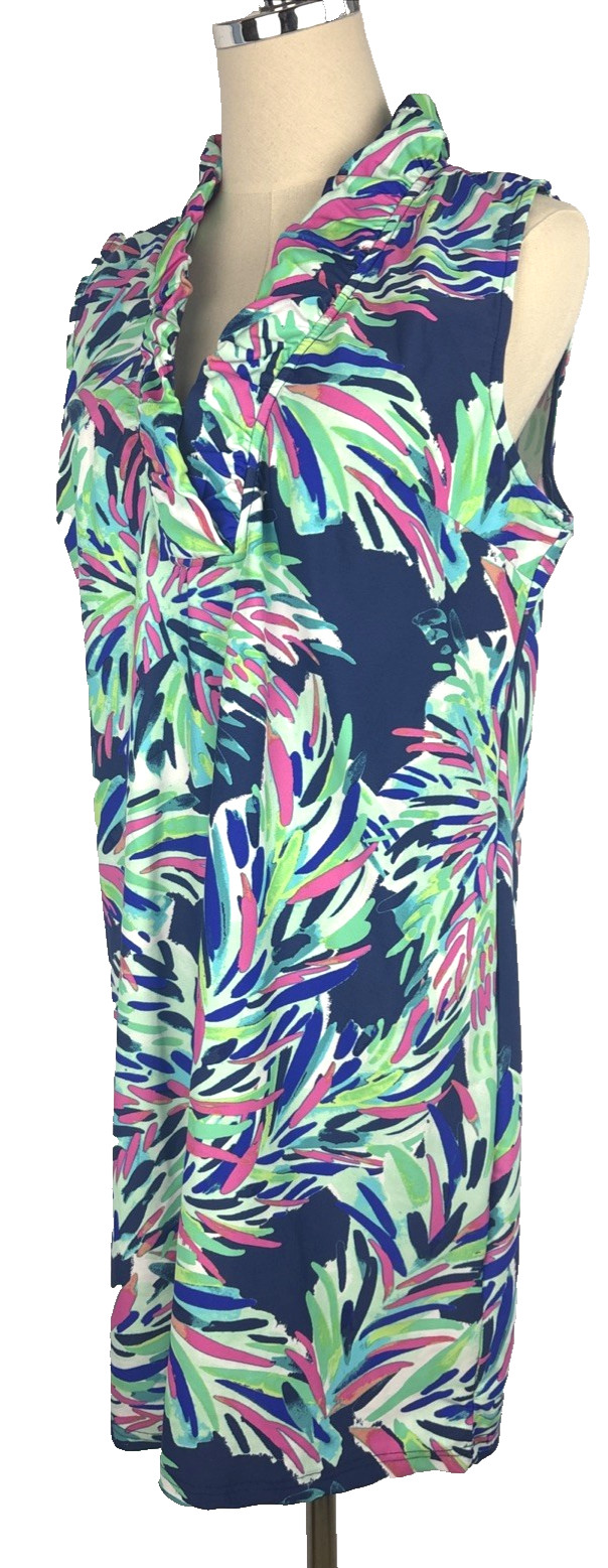 Aryeh Dress Ruffle Neck Size XL Knee Length Sleeveless Dress Multicolor V Neck