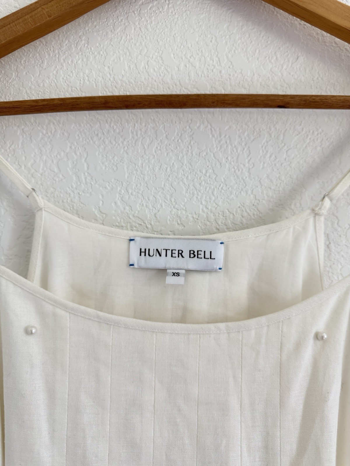 Hunter Bell Ivory Sz XS Delicate Pearl Stud Cotton Linen Rivers Maxi Dress