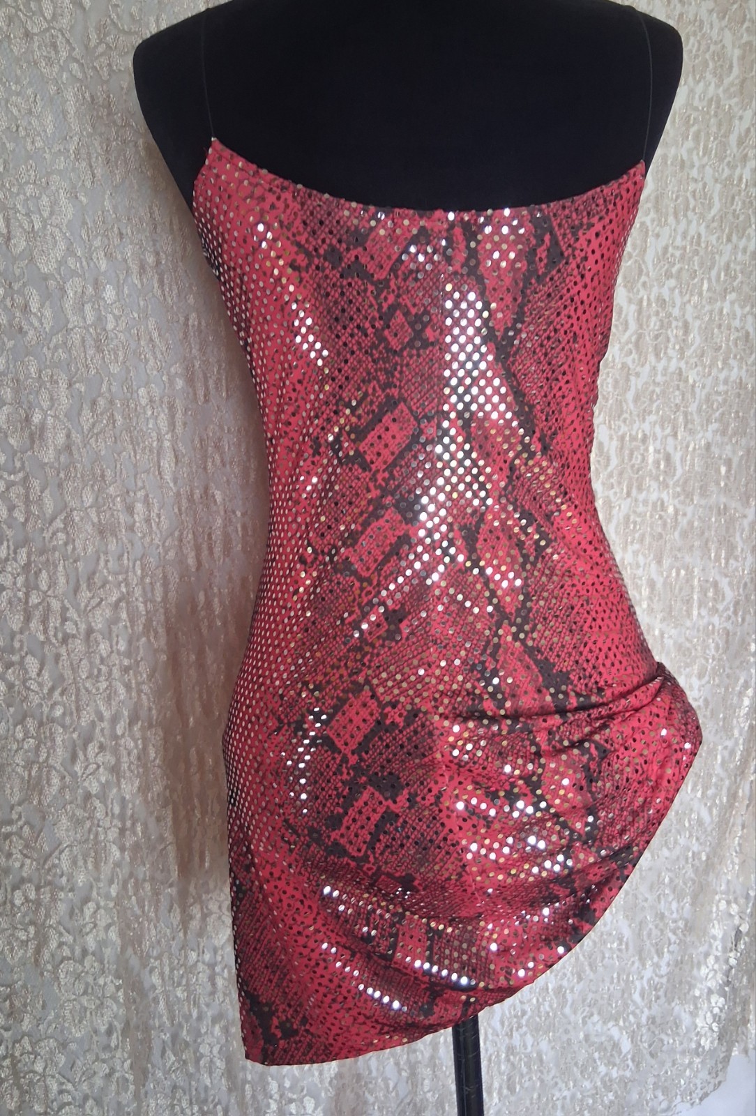 Vintage 90s Red Snakeskin Print Sequin Mini Dress Size Small