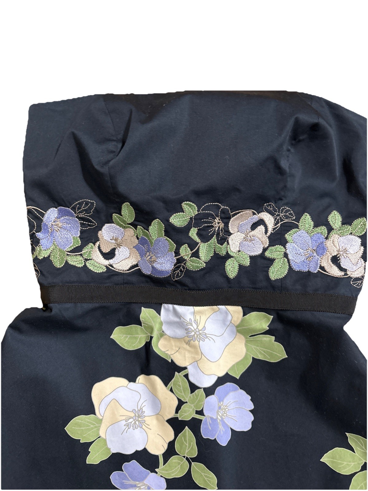 ANN TAYLOR LOFT PETITES STRAPLESS EMBROIDERED FLORALS -RIBBON EMPIRE DRESS SZ 0P