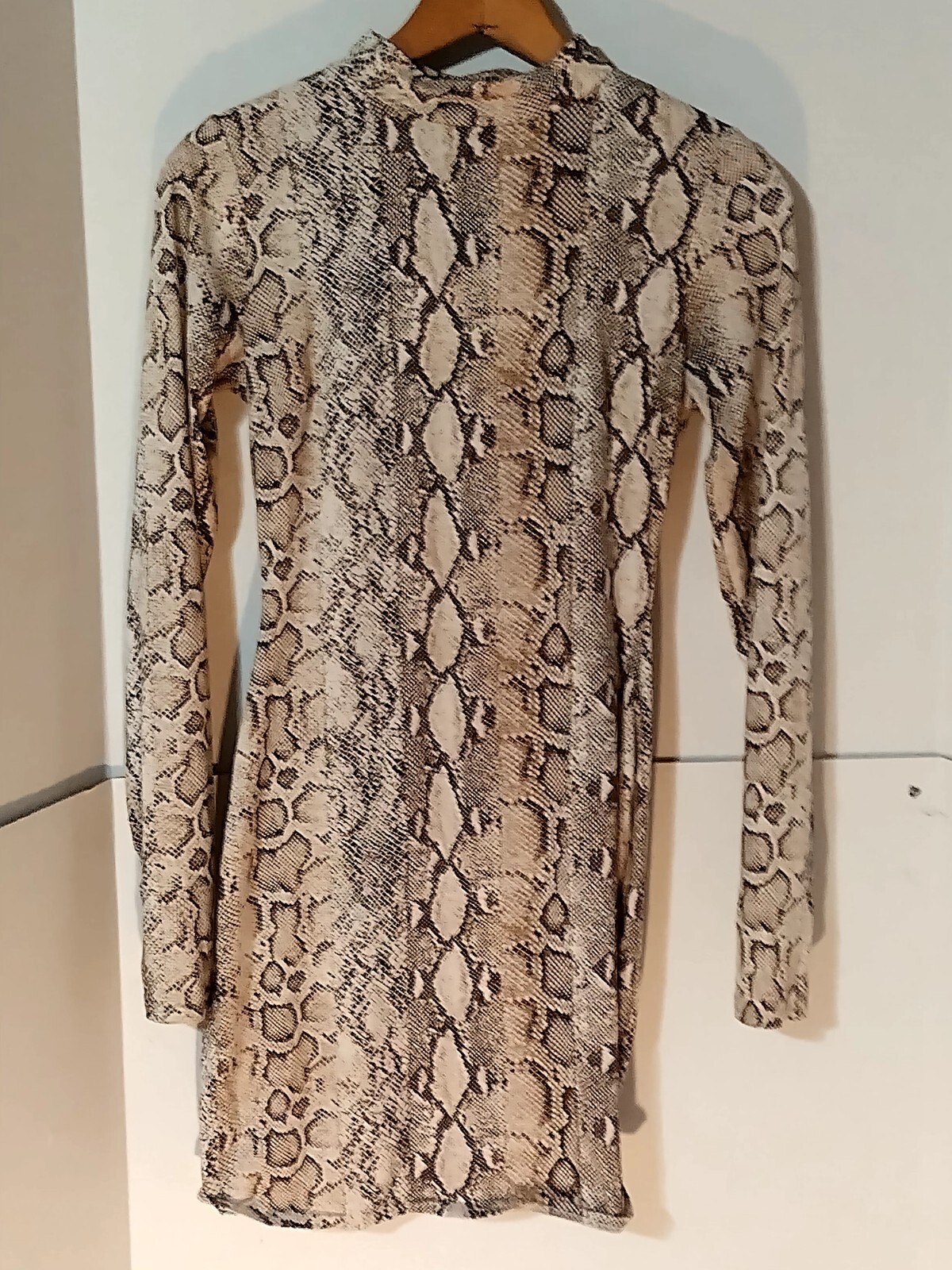 Glare Python Print Dress Long Sleeved With Thumb Holes At Cuffs Petit 30 Inches