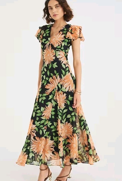 NEW River Island Floral Flutter Angel Sleeve Midi Dress SIZE 16 With Tag4