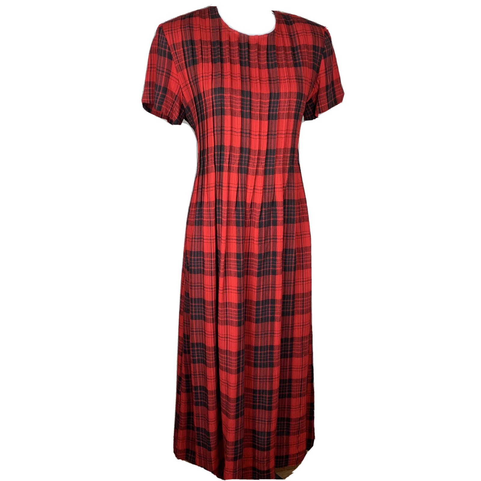 Vtg 80s Country Wear Dress Red Plaid Christmas Pleated Maxi Classic Holiday 6