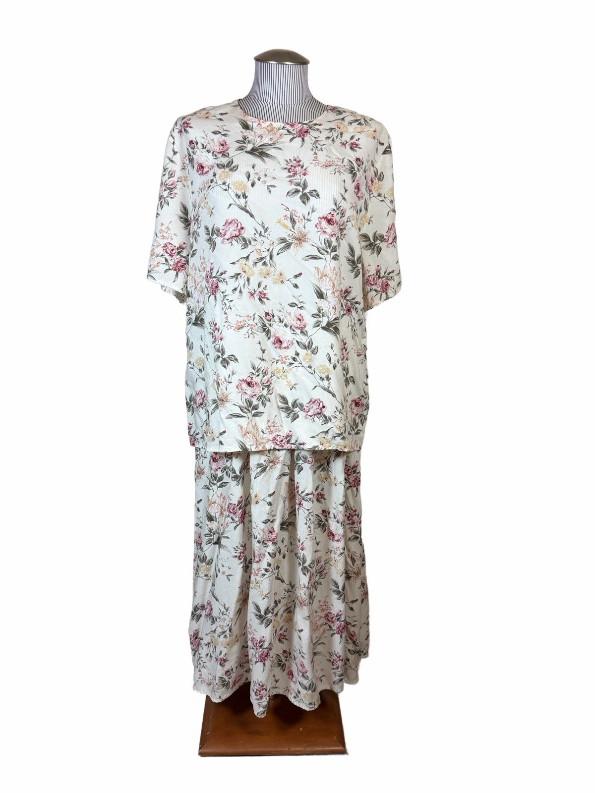Vtg St Michael Marks Spencer Floral 2 Pc Skirt Top Set 100% Viscose Canada UK 16