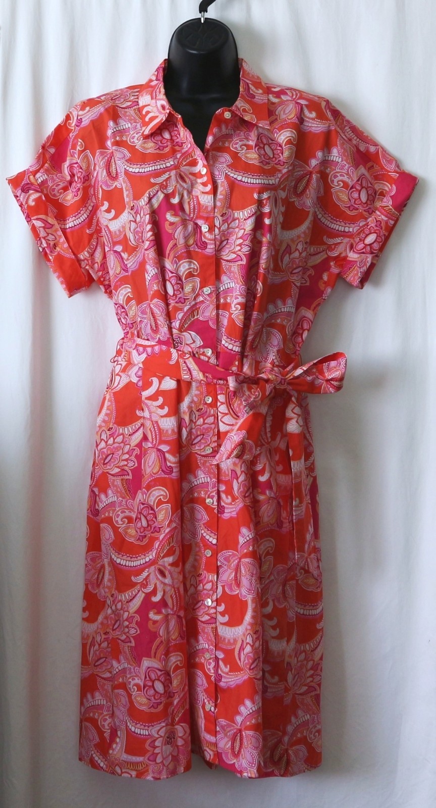 TALBOTS PETITE Orng Prnt Sutton Shirtwaist Drs 42 In Chest 42 In Lng Sz 14P NWOT
