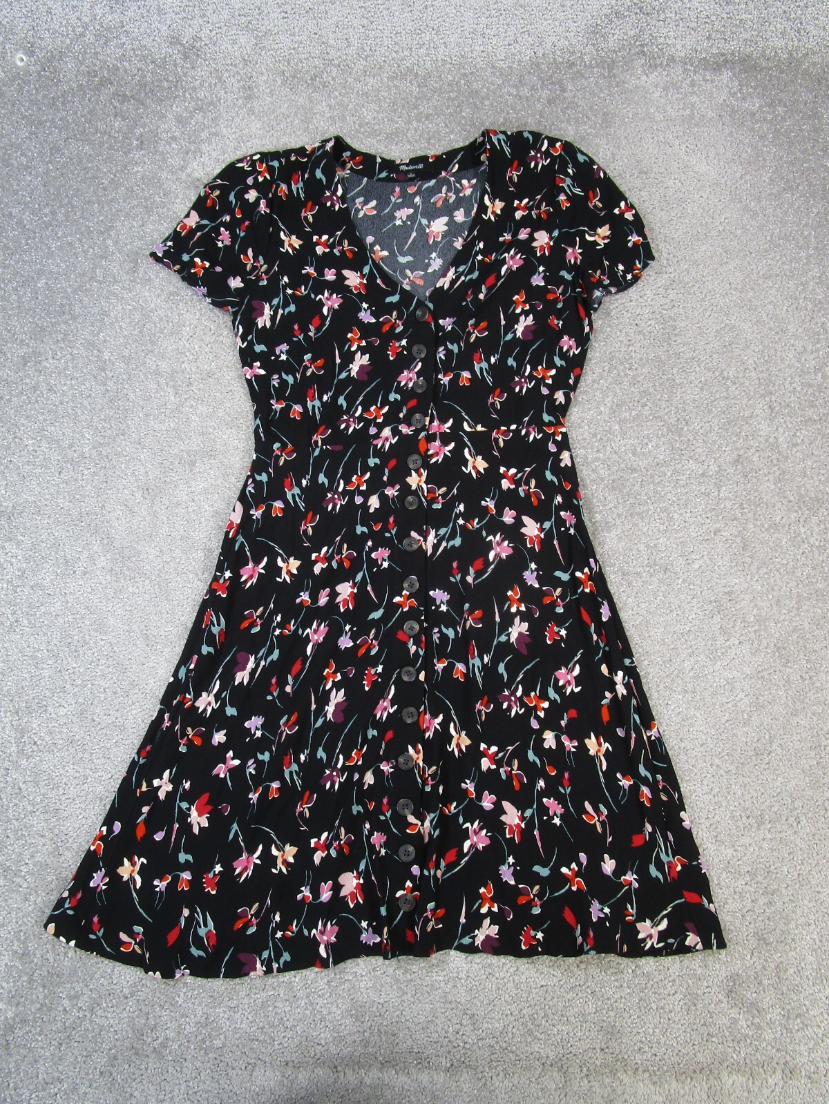 Madewell Dress Womens 0 Black Red Green Purple Floral Blouson