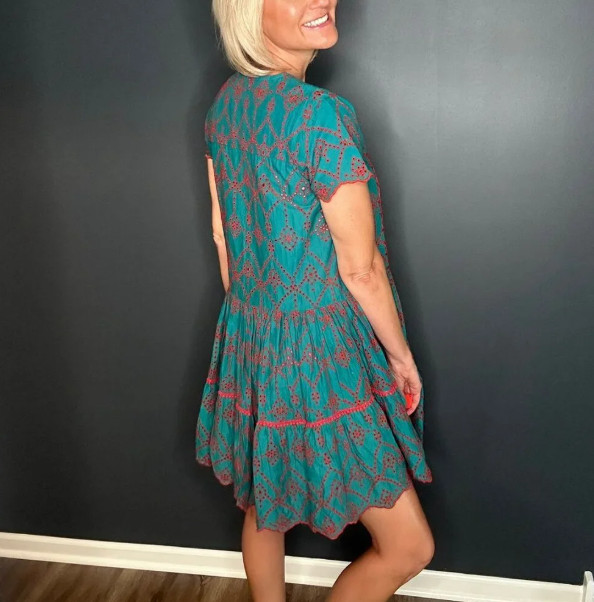 NWT ModaPosa Simonetta Fall Hand-Embroidered Cotton Dress Size Small