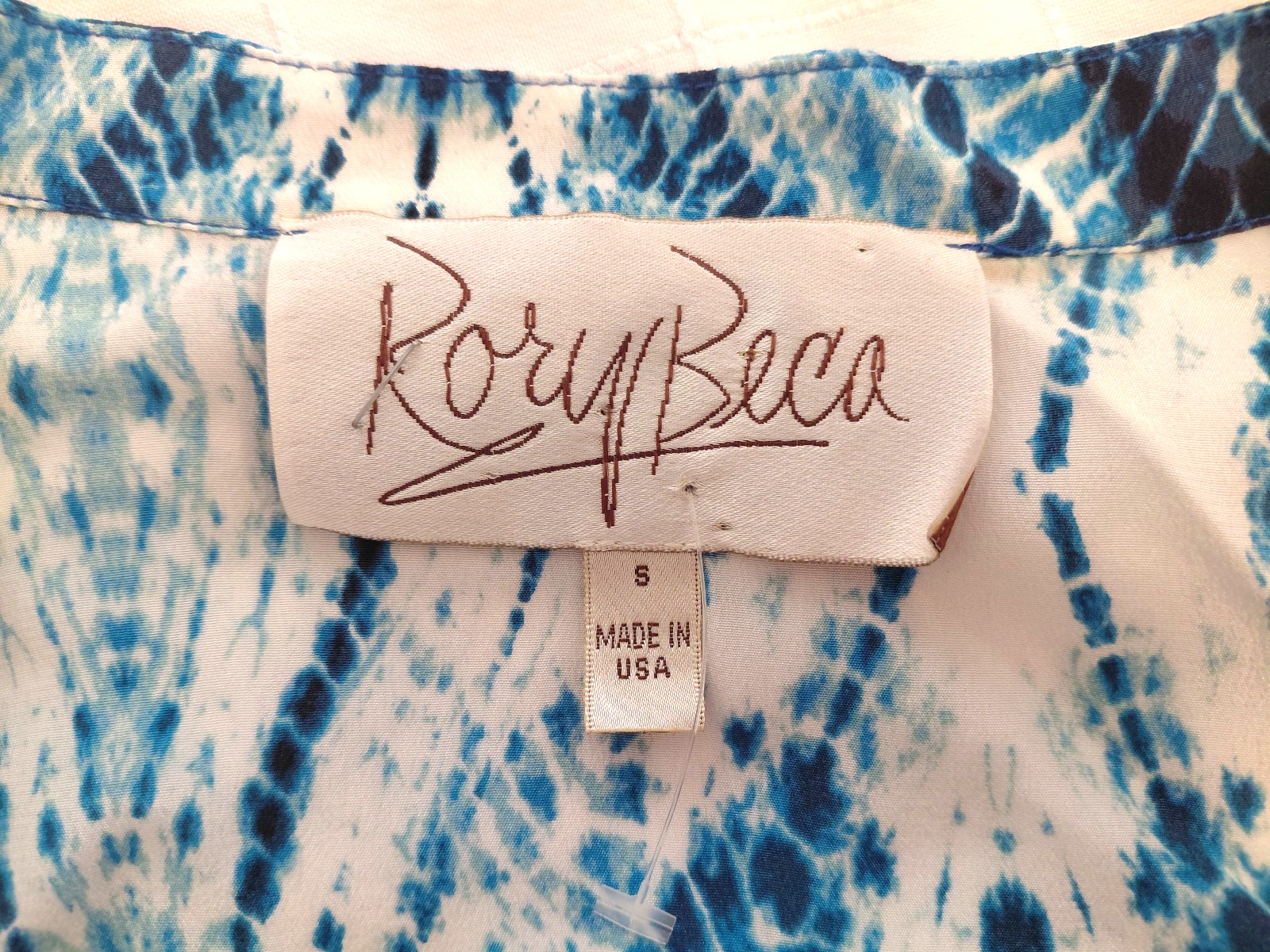 Rory Beca 100% Silk Blue Watercolor Mini Dress Tunic Womens Sz 8 Made USA