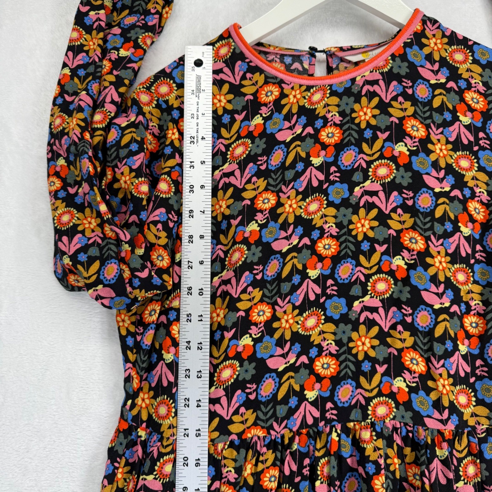 Boden Womens Floral Long Sleeve Maxi Dress Black Pink Orange US 6R UK 10R Boho