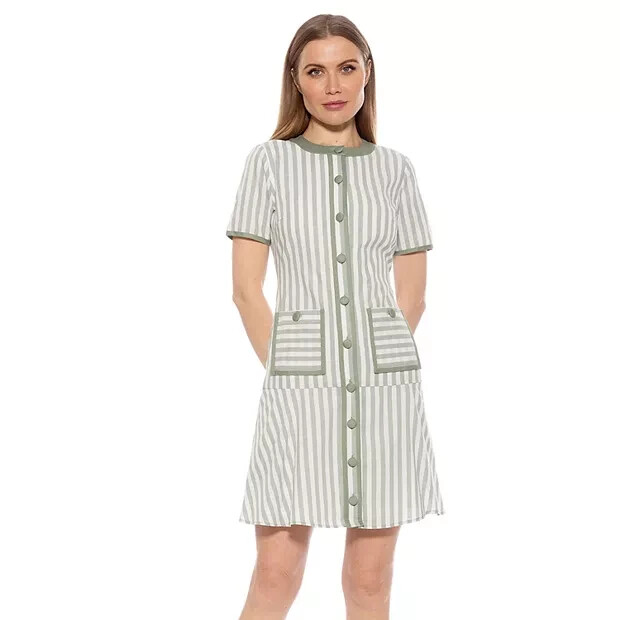 ALEXIA ADMOR Brecken Stripe Dress GREEN WHITE WOMENS SIZE 6 NEW