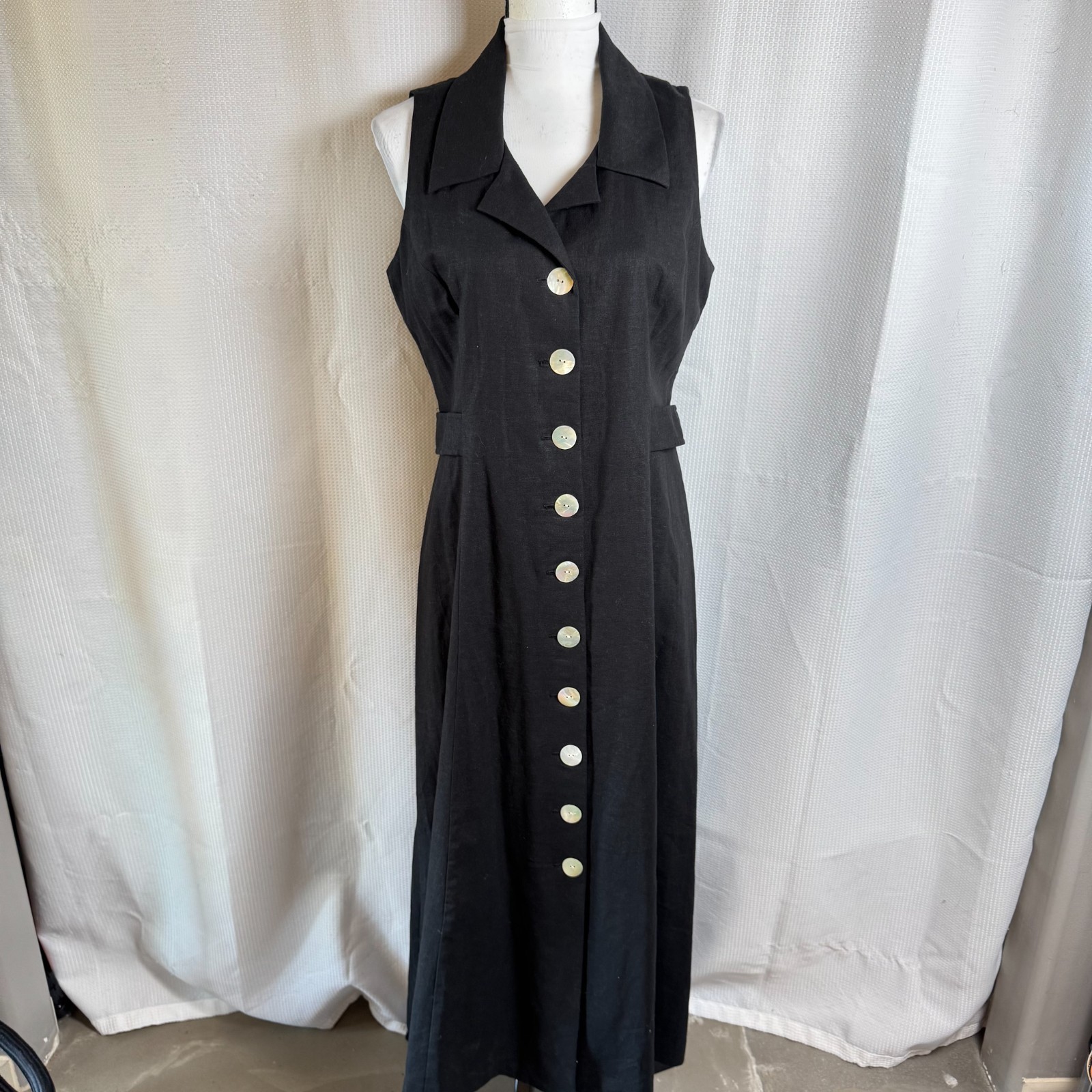 Coldwater Creek Dress Womens Black Sz 12 Linen Blend Cut Out Back Sleeveless EUC