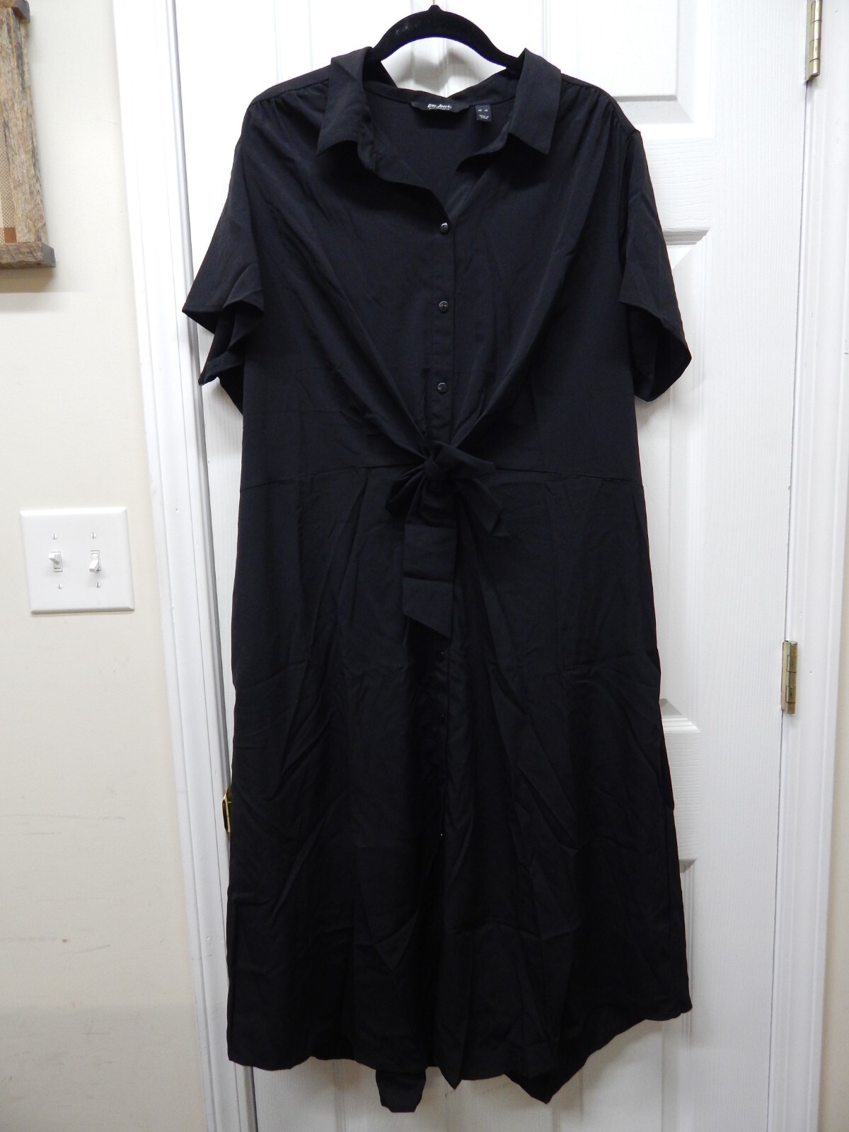 Du Jour Button Front Shirt Midi Dress with Tie Detail-Black-XL-NEW-A351815