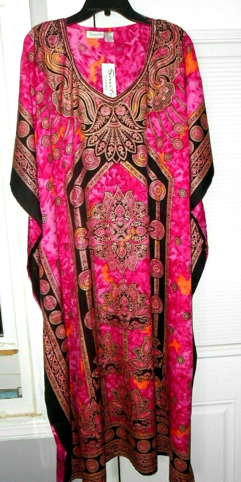 NEW SANTE 2X 3X KAFTAN CAFTAN DRESS PINK TIE DYE BLACK GOLD MATTE MICROFIBER
