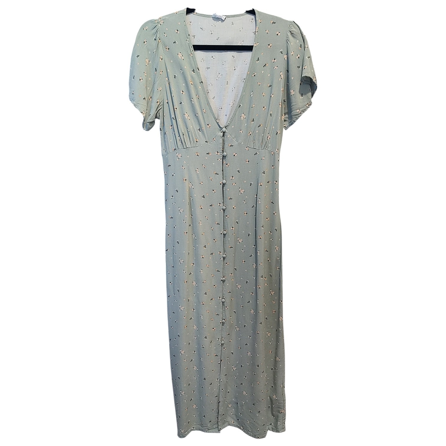Cotton:On A-Line Maxi Dress Soft Green Floral Women’s Size Small Button Front