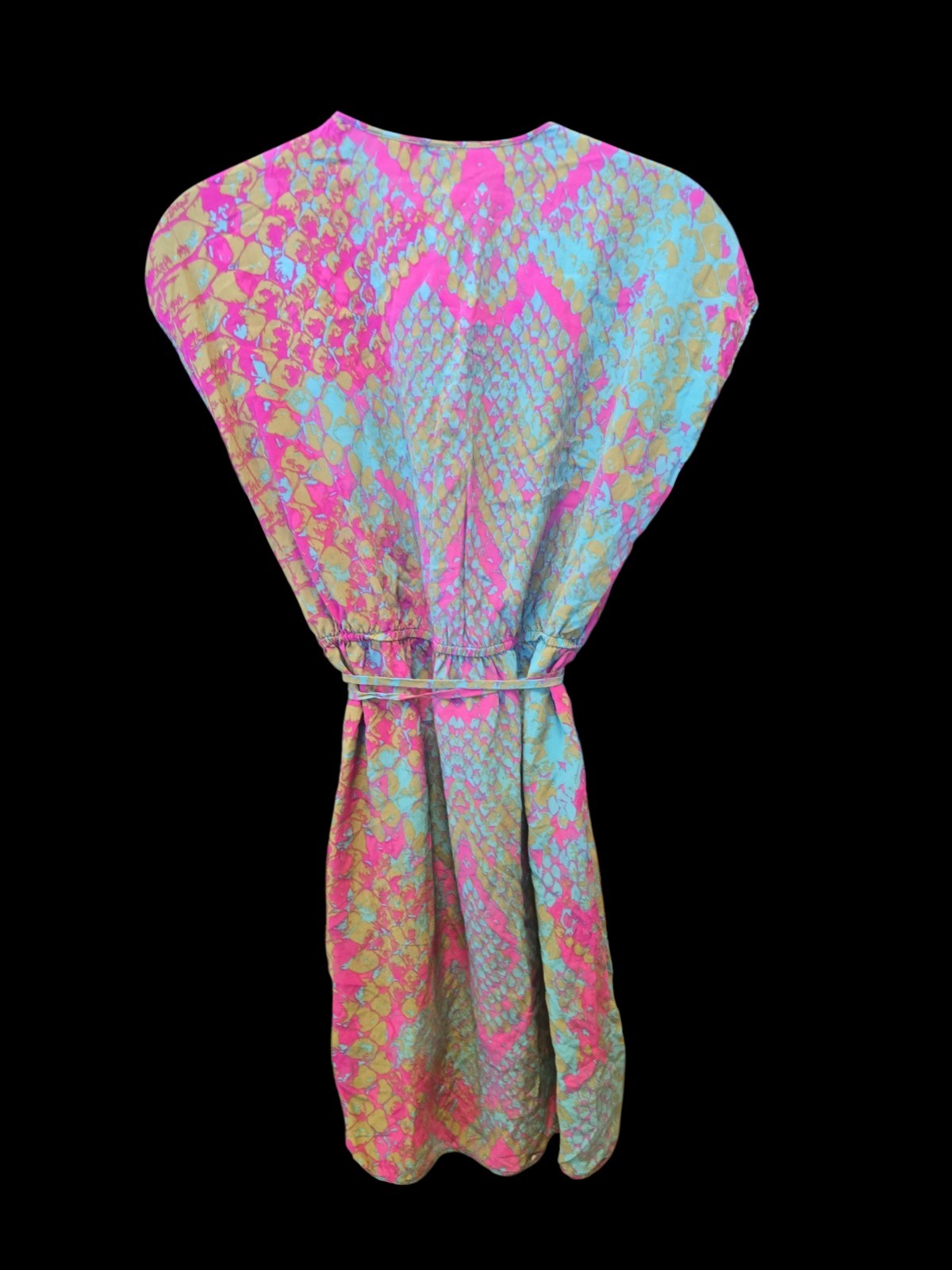 Presley Skye Silk Day Glo Snake Print Dress A line Short Sleeve Elastic Waist S