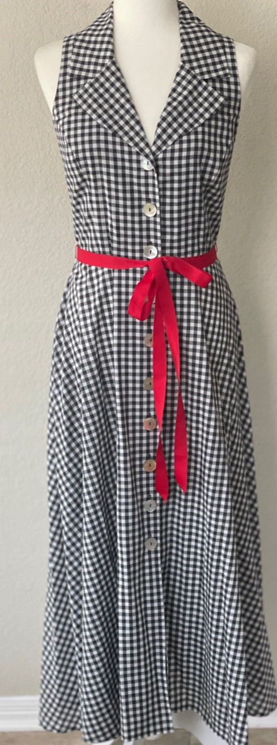 NWT COLDWATER CREEK Sleeveless Gingham Check Button Belted Maxi Sundress Sz 8