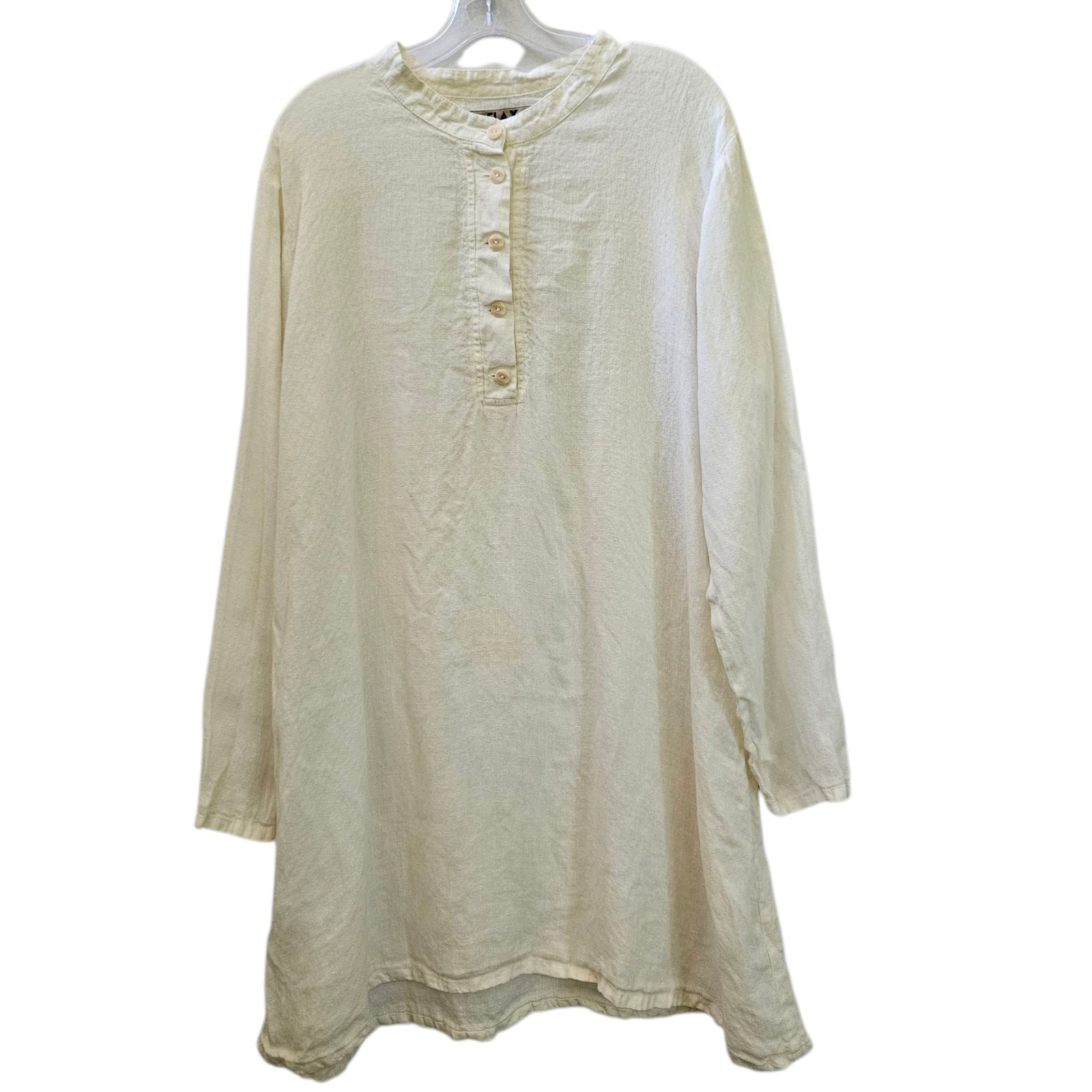 Flax Shift Dress Women’s L Cream Textured 100% Linen Button Fairy Coastal Beachy