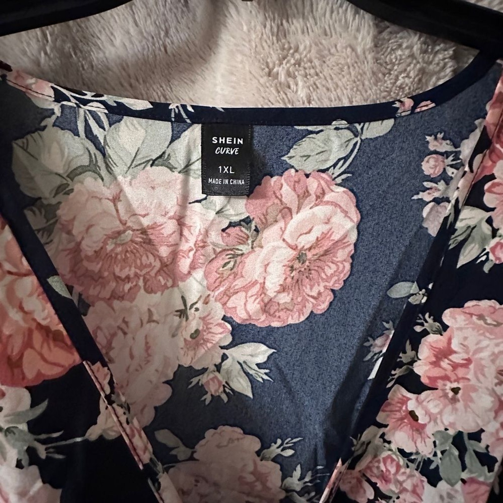 SHEIN 1XL pink flowers , black dress
