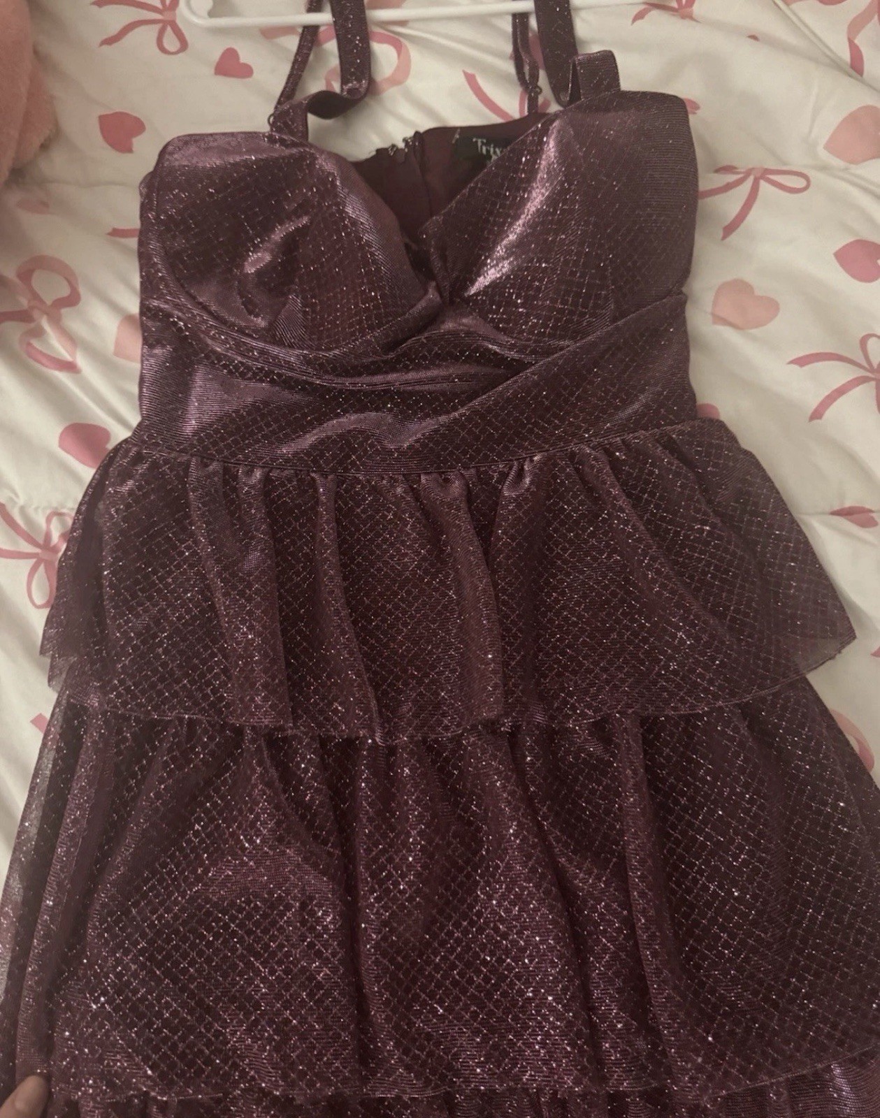 Trixxi Burgundy Glitter Fit & Flare Mini Dress L Sweetheart Strappy Lined