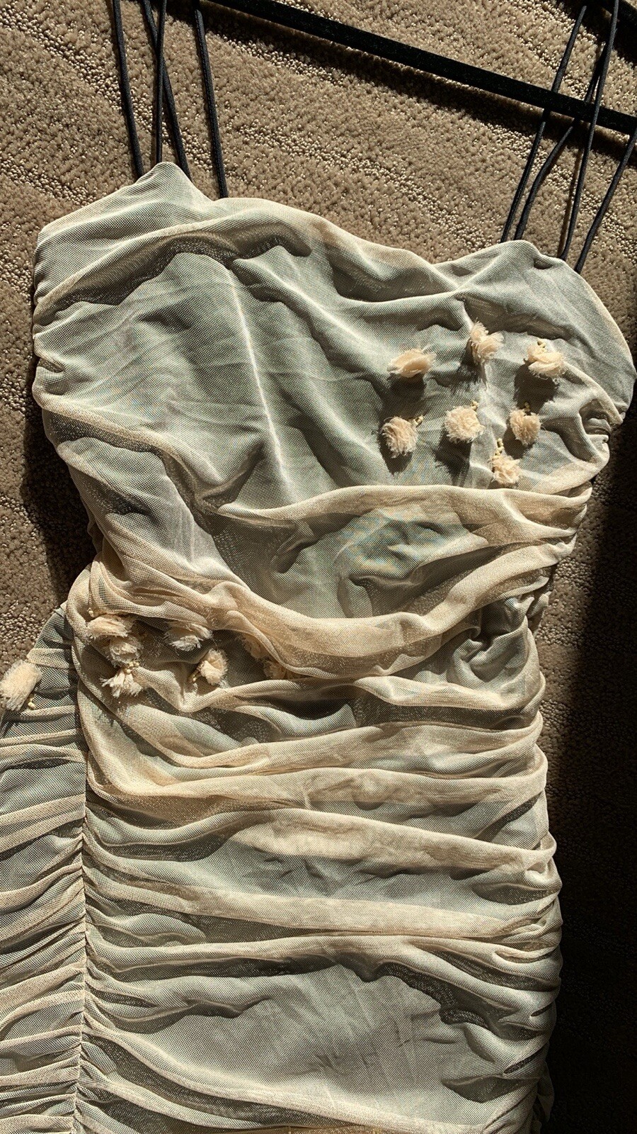 Zara Mesh Sleeveless Folds 3D Flower Mini Dress