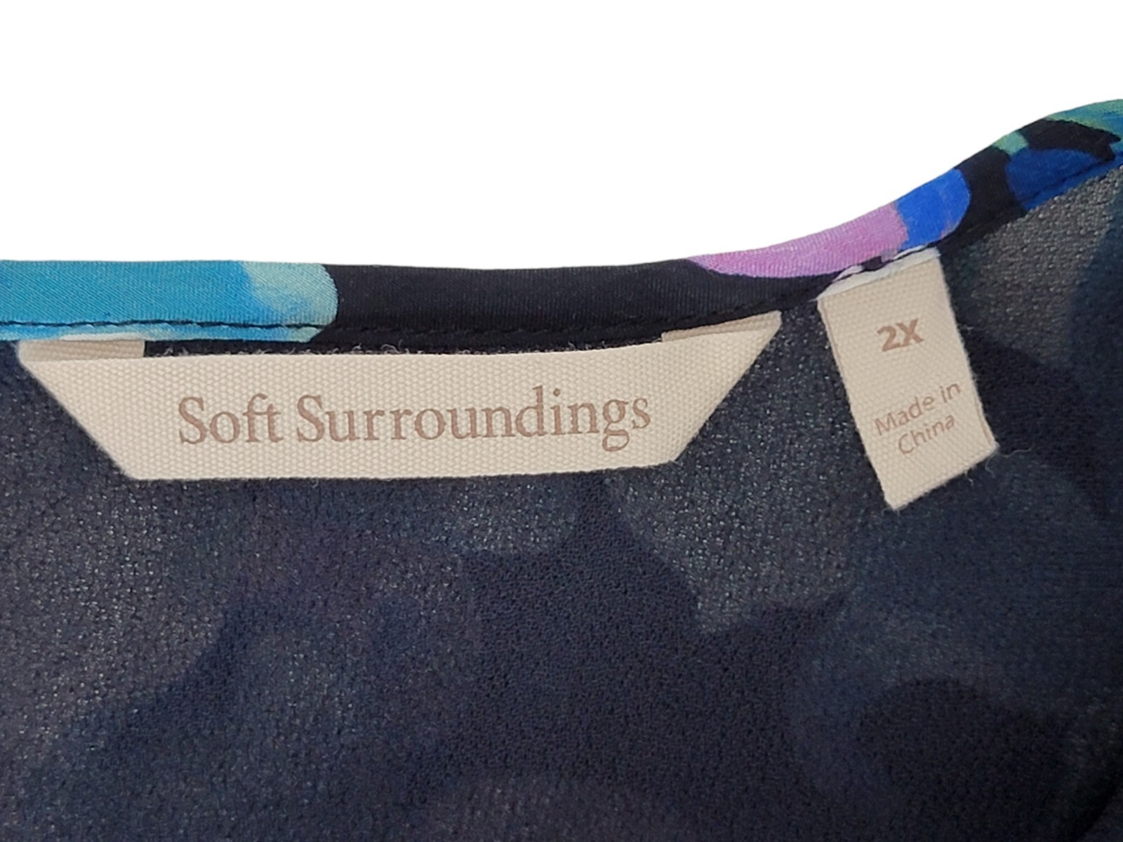 Soft Surroundings 2XL Night Bloom Dress Floral Blue Long Sleeve 5DY50 EUC