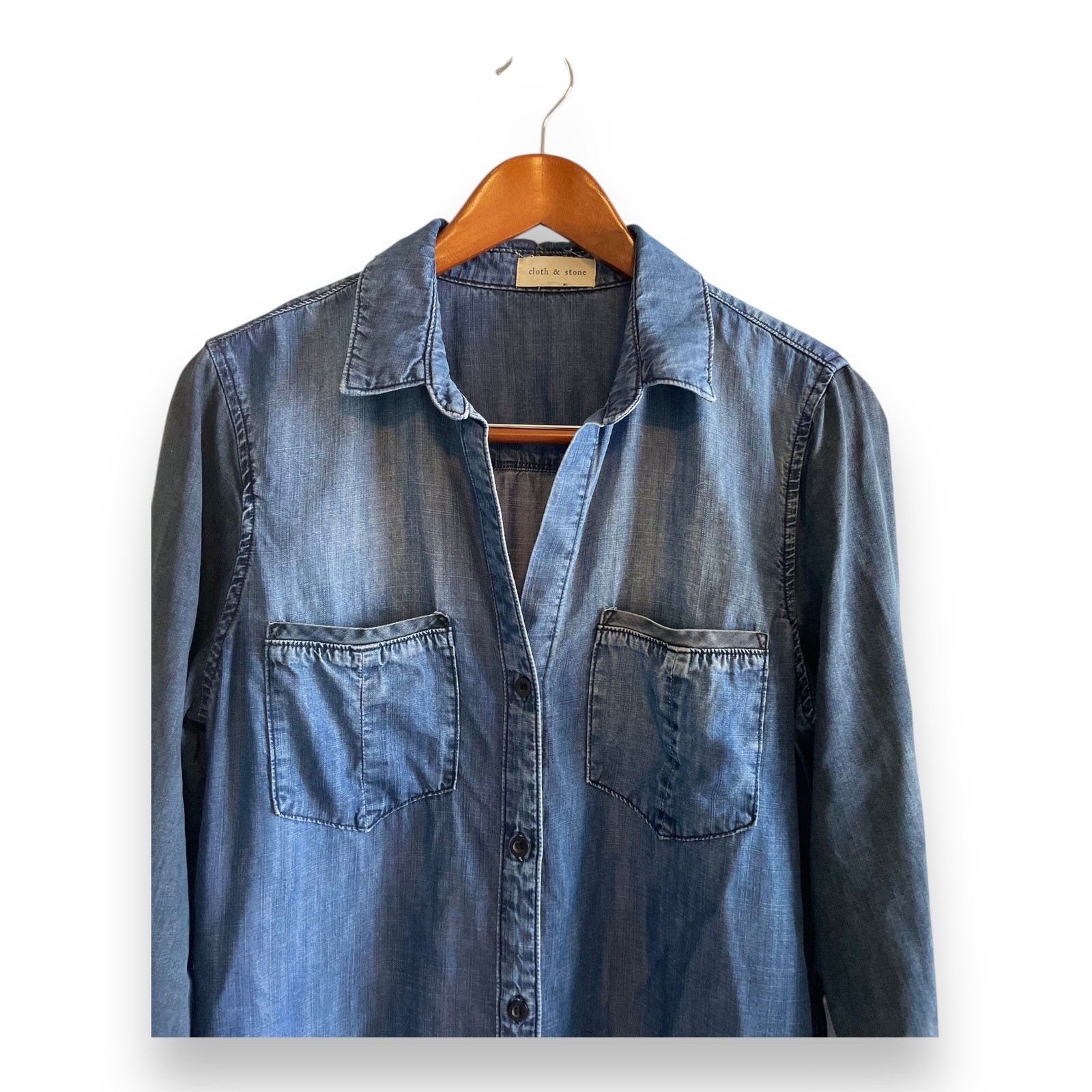 Cloth & Stone Blue Tencel Button Down Shirt Dress Long Sleeve Women’s Size Small
