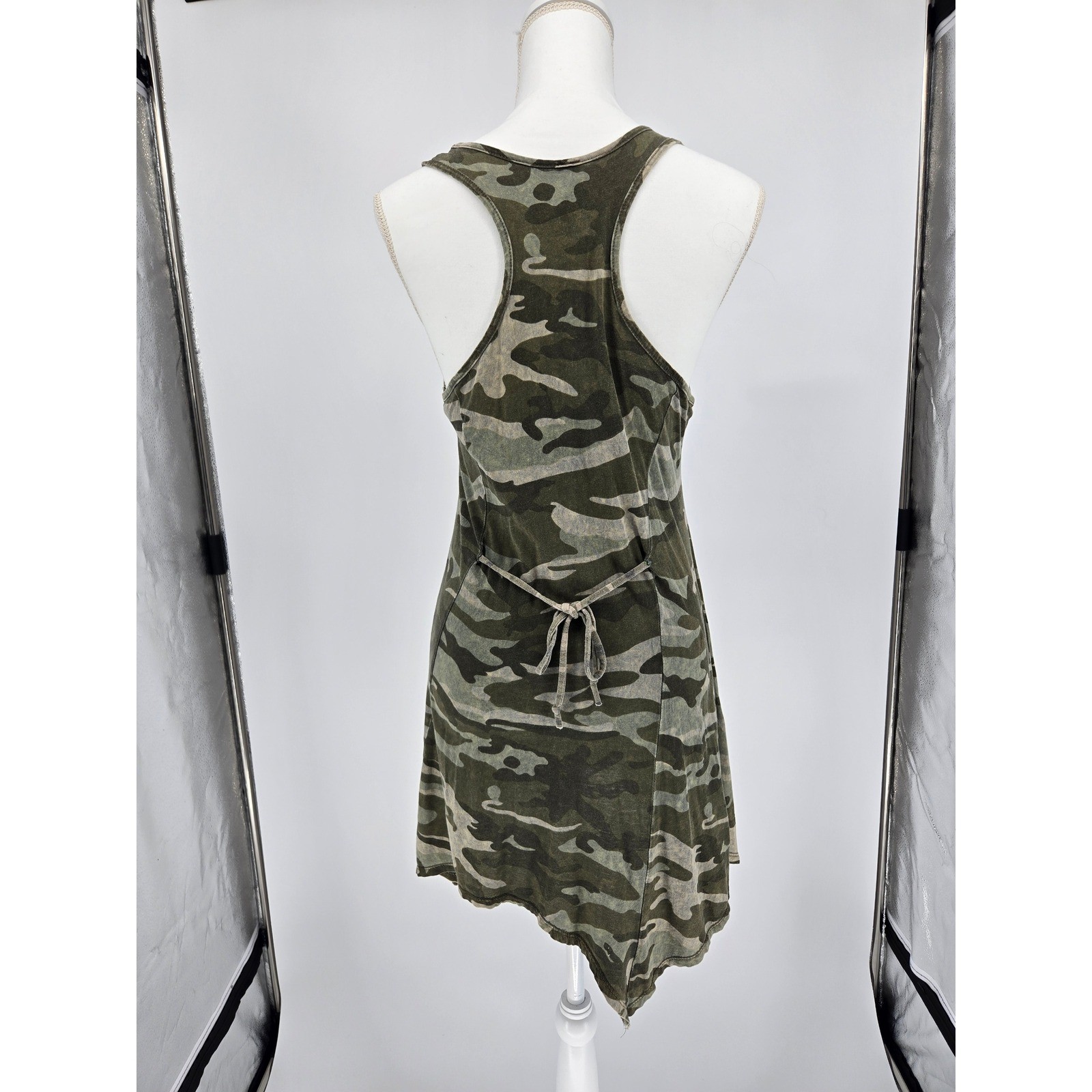 Otomix Womens Camo Rhinestone Handkerchief Hem Racerback Tank Dress Green Size M
