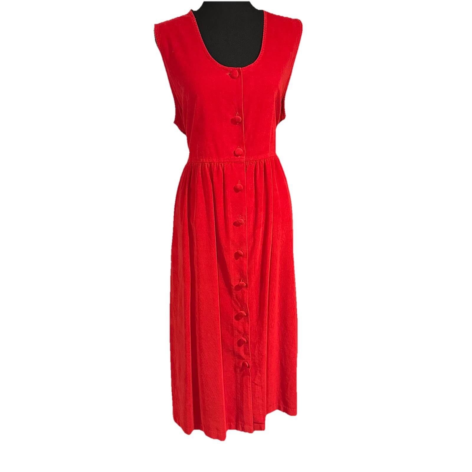 Vtg Talbots Button Front Maxi Dress Size 16 XL Sleeveless Red Corduroy Cotton