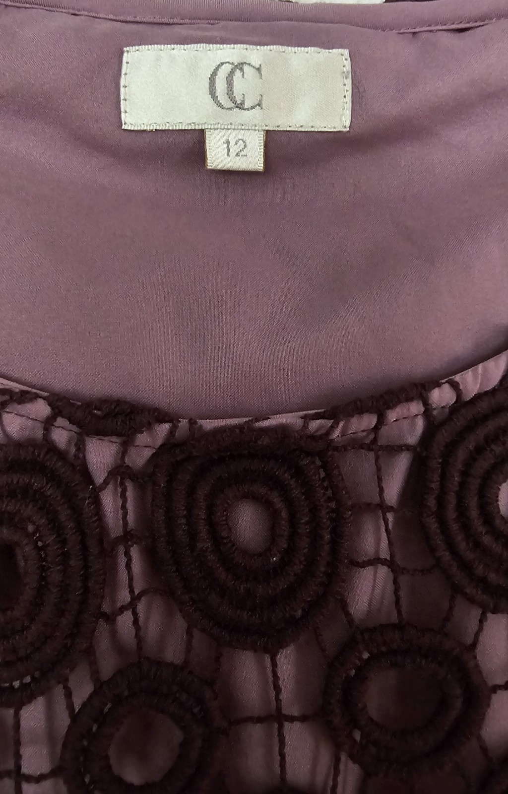 CC C&C UK 12 Plum Lace Crochet Shift Dress Fully Lined Sleeveless Occasion