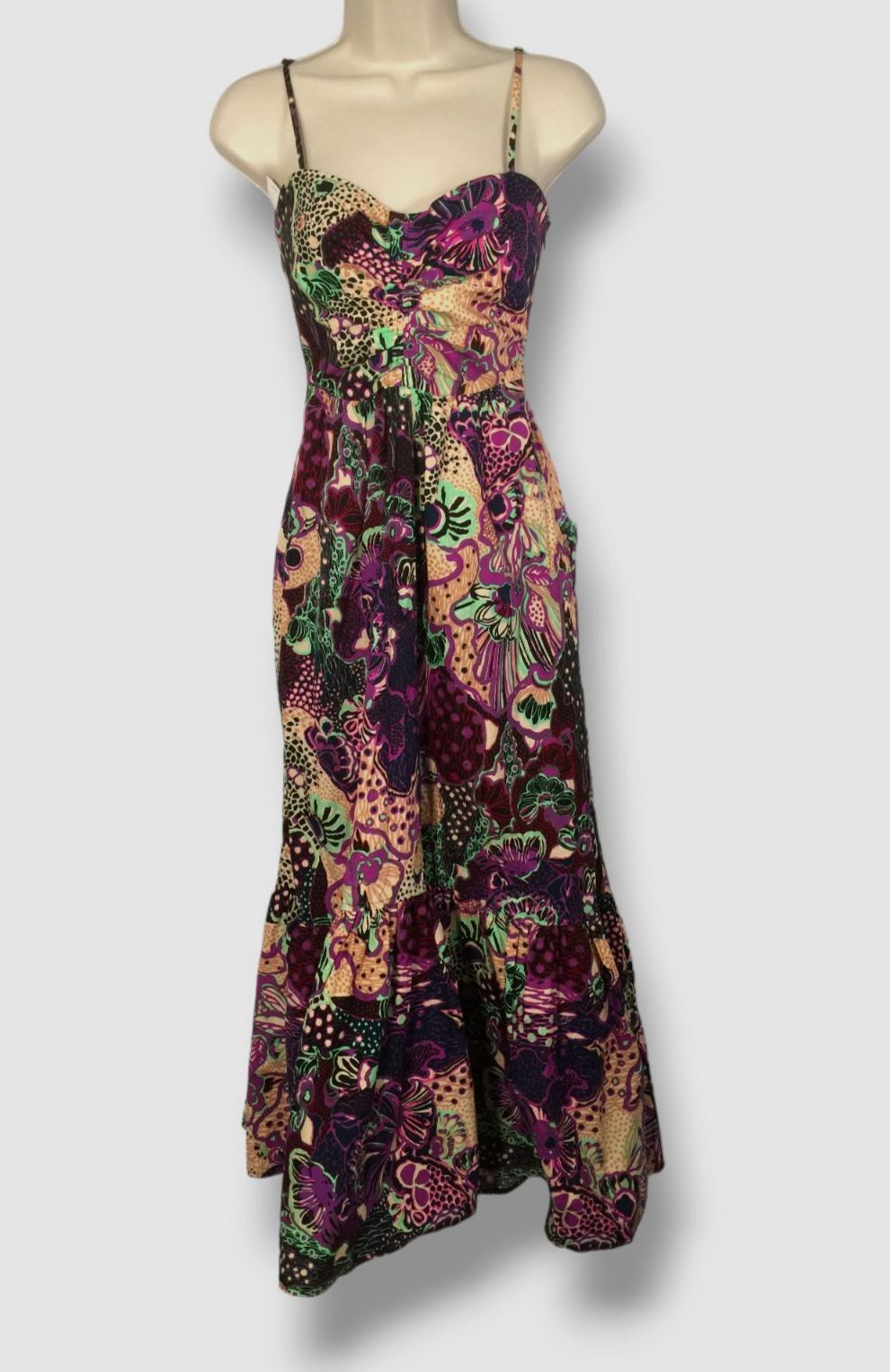 $495 A.L.C. Womens Purple Lilah Floral Print Cotton Midi Dress Size 2