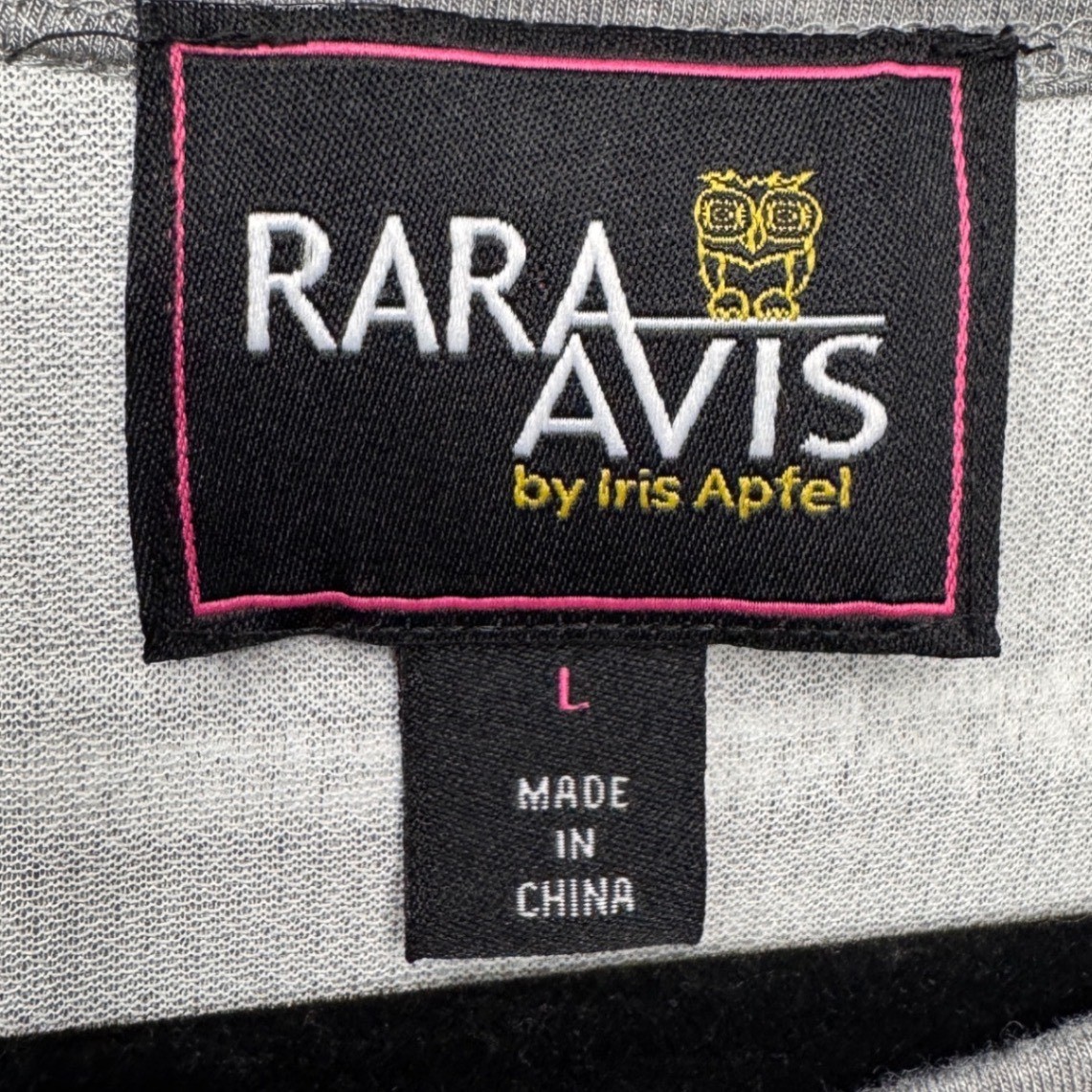 Rara Avis by Iris Apfel Gray Lemur Embroidered Long Sleeve Tunic Dress Large