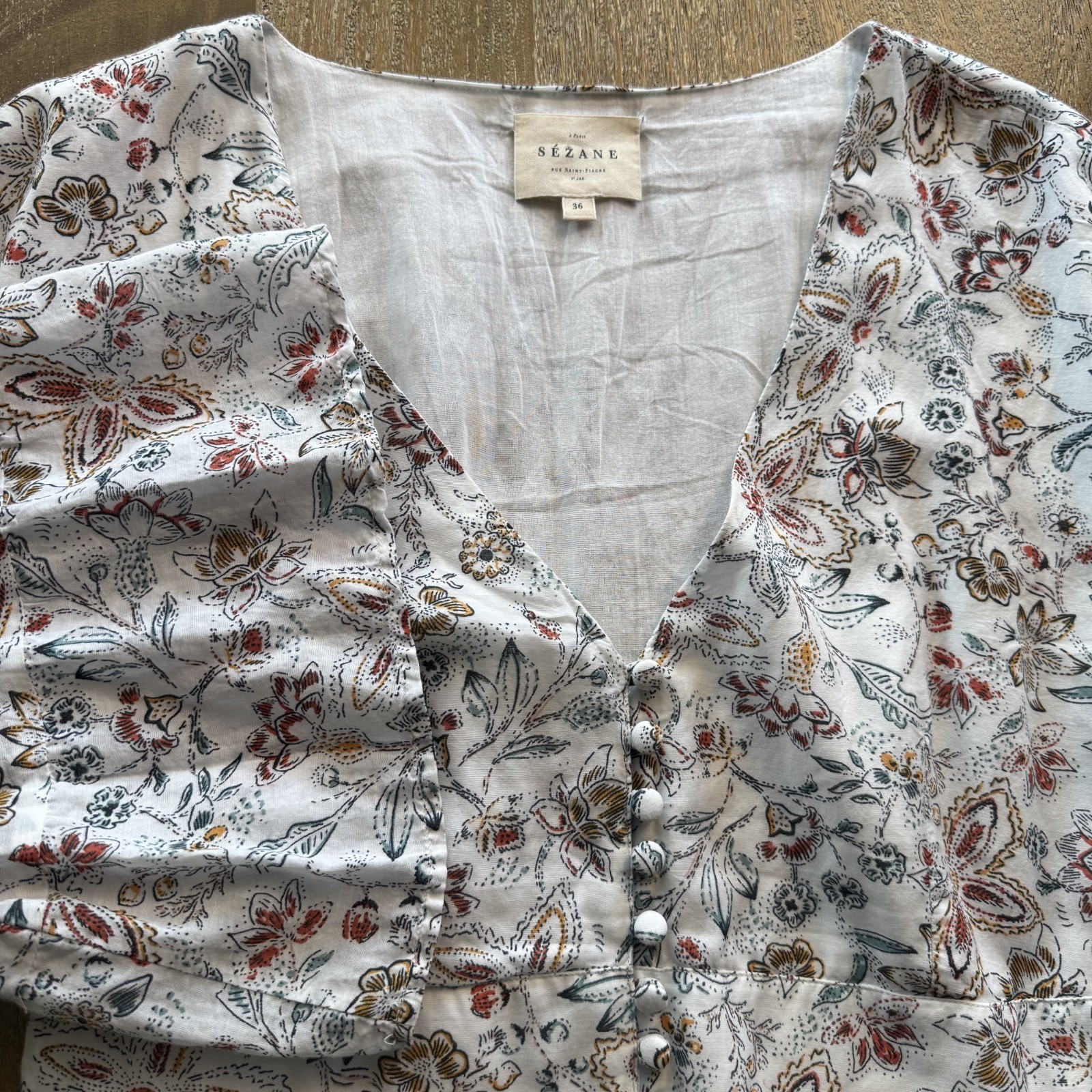 SEZANE Bonnie Robe Botanic Garden Fabric Buttons Maxi Dress Cottage EU36 / US4