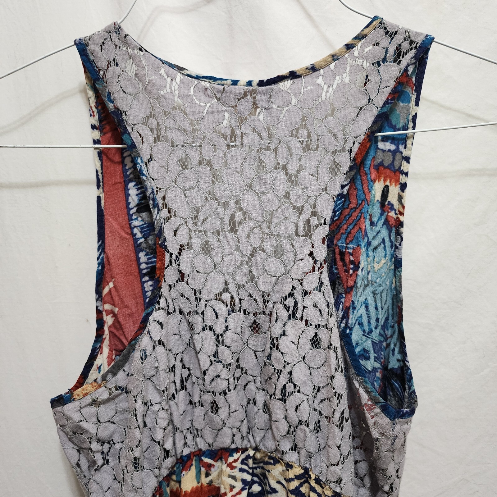 Belle du Jour Multicolor Painting Lace Backing Half Zip Sleeveless Dress X-Large