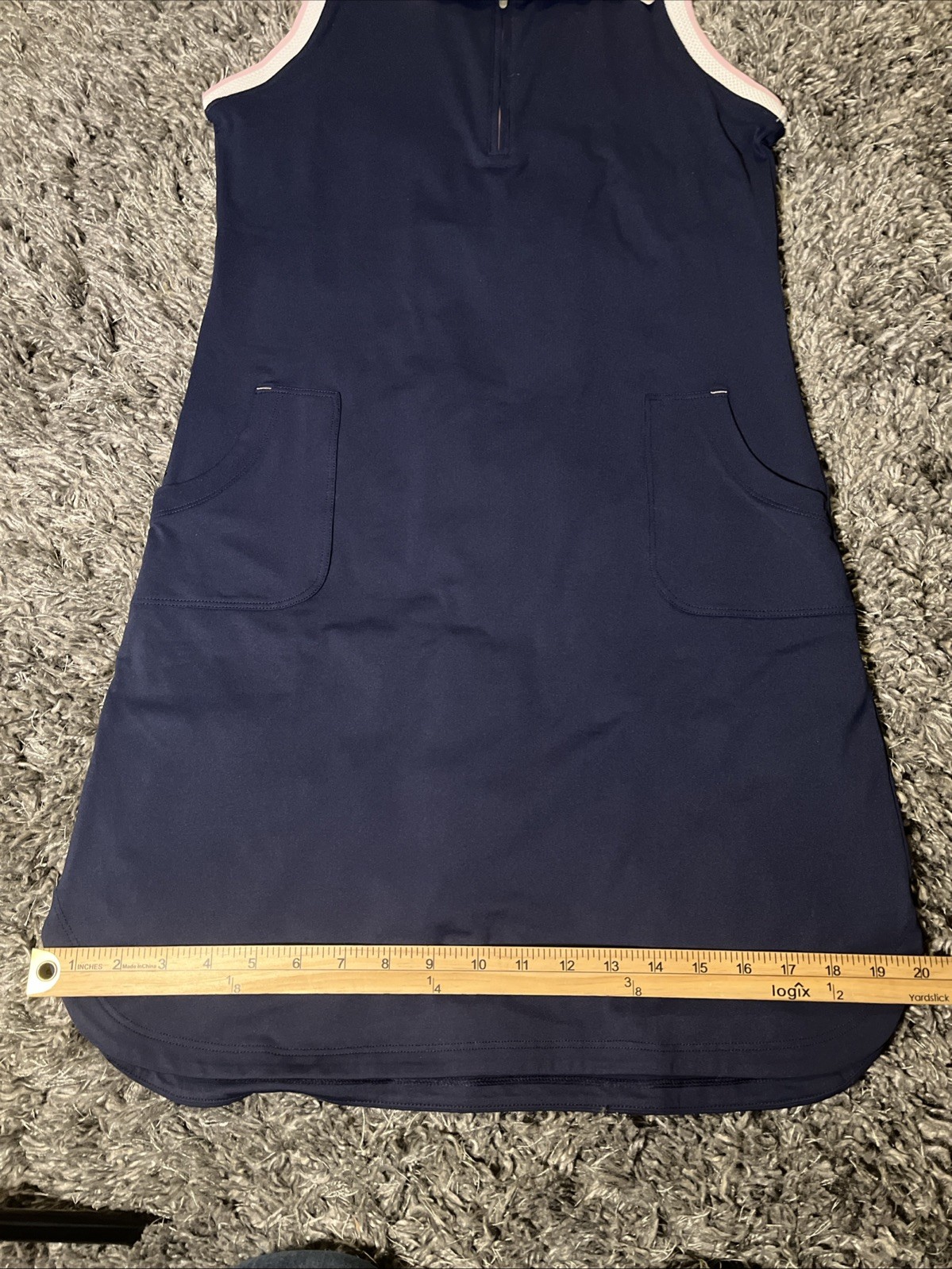 NWT Peter Millar Polo Dress 1/4 Zip Small Navy Blue-White Pink Trim Golf Tennis