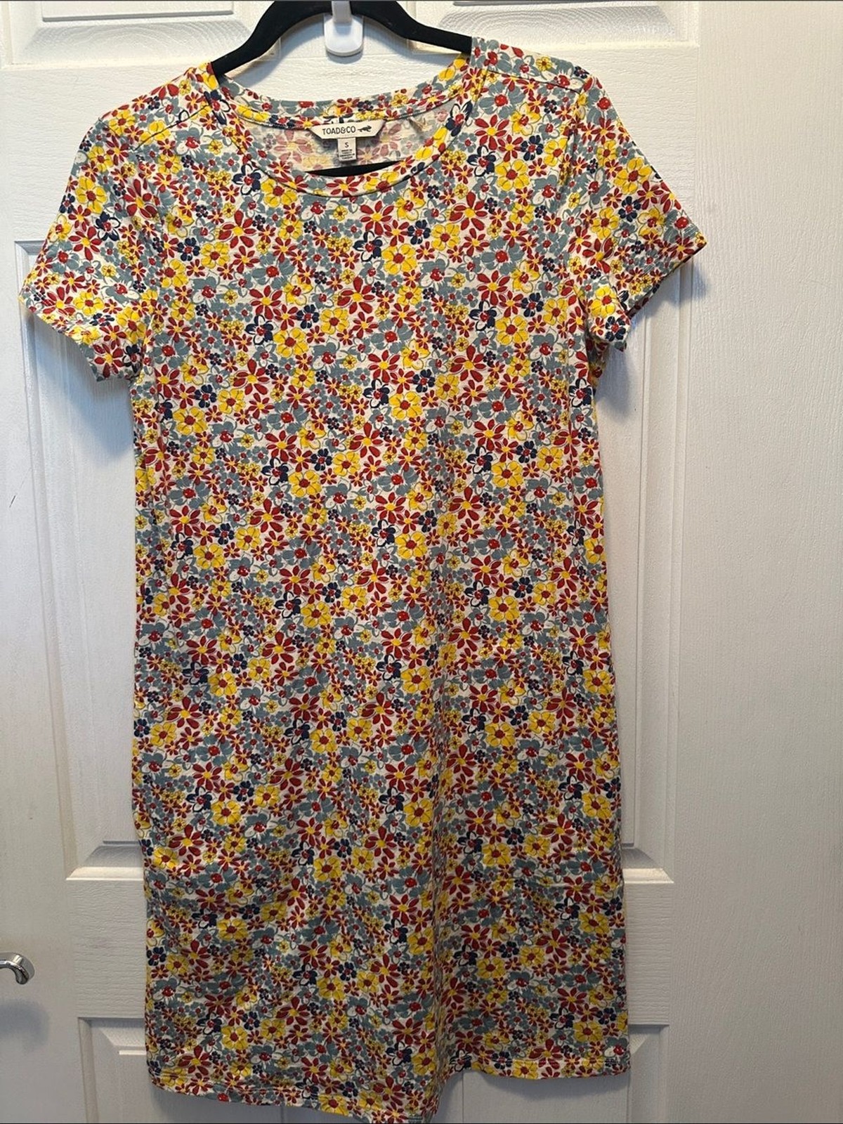 Toad&Co Multicolor Floral Tee Dress – Yellow, Red, Blue Organic Cotton Blend Sm