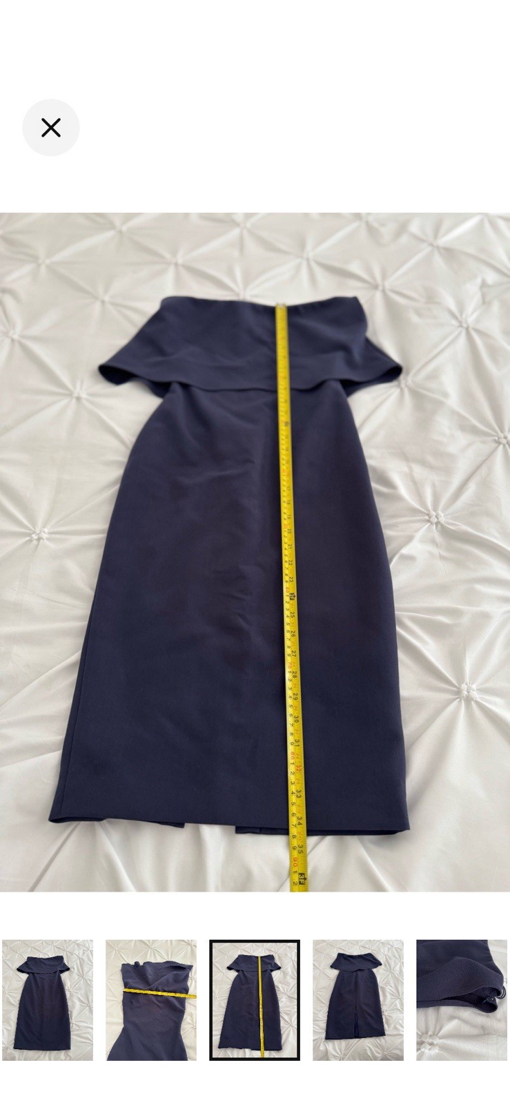 LIKELY Navy Strapless Ruffle Sheath Midi Dress 2 Lined Stretch Zip