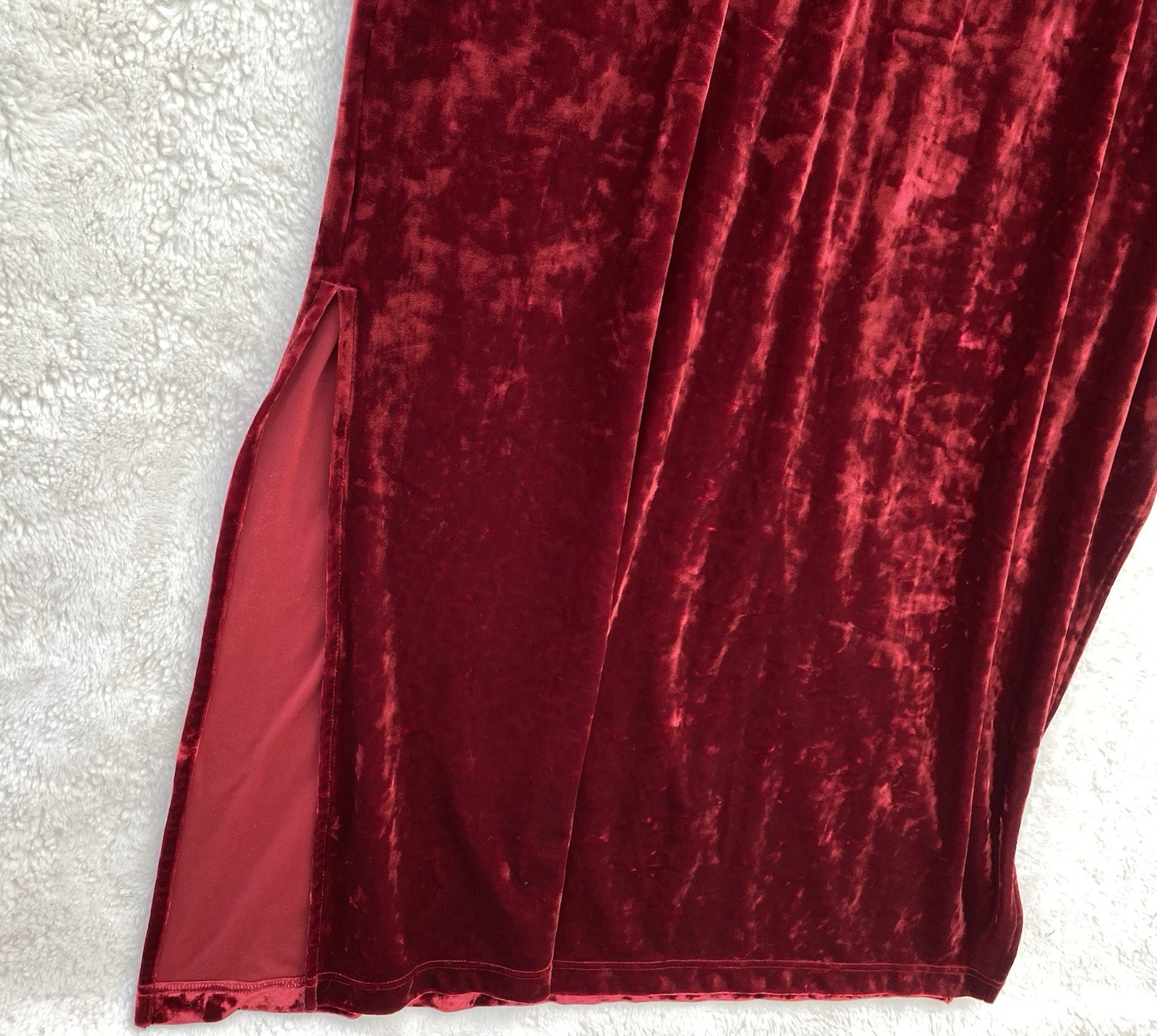 Cabernet Womens Red Crushed Velvet Velour Bell Sleeve House Dress Size Medium