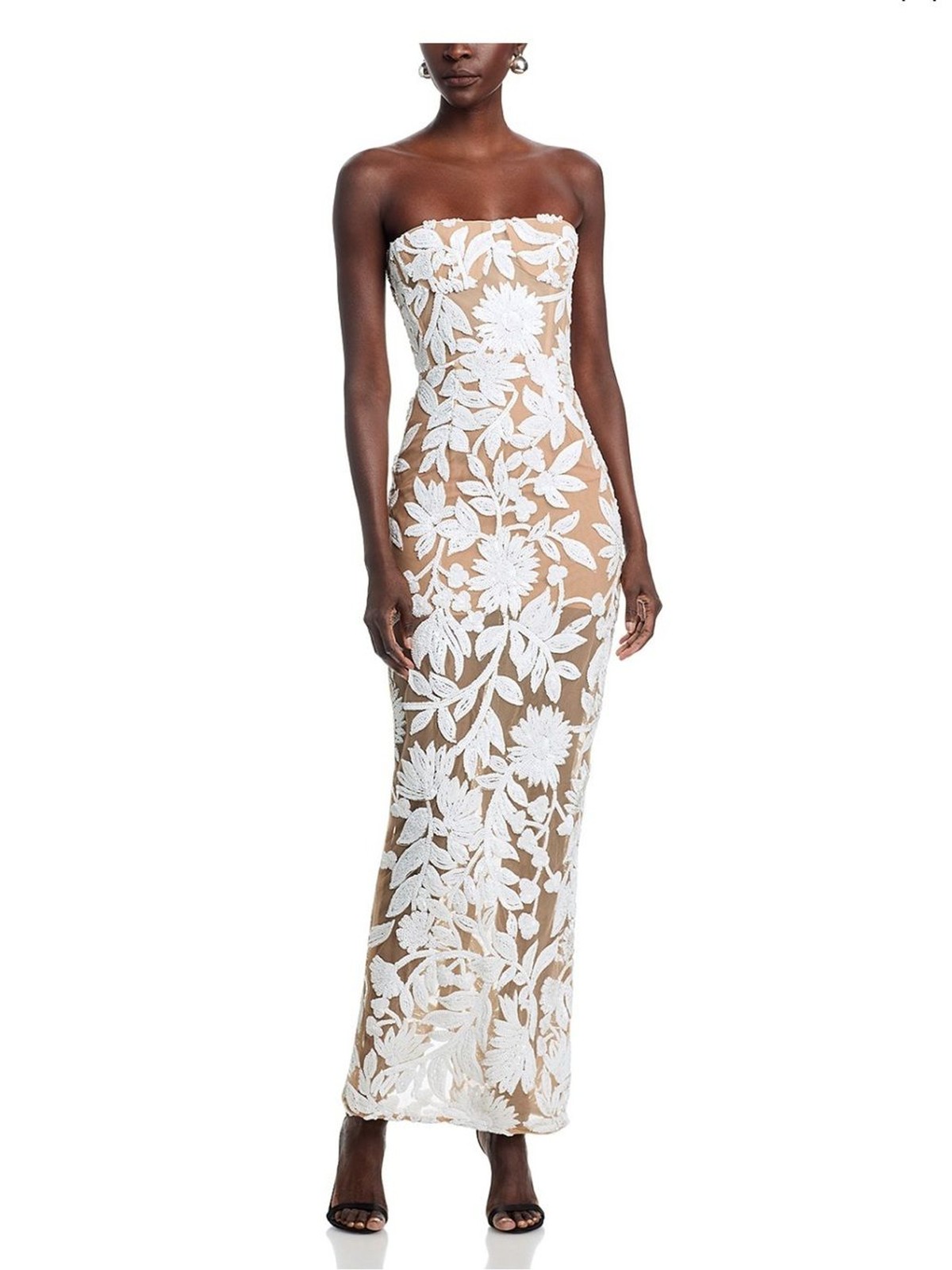 NWT Bronx and Banco Dahlia Strapless Floral Embroidered Sequin Maxi Dress