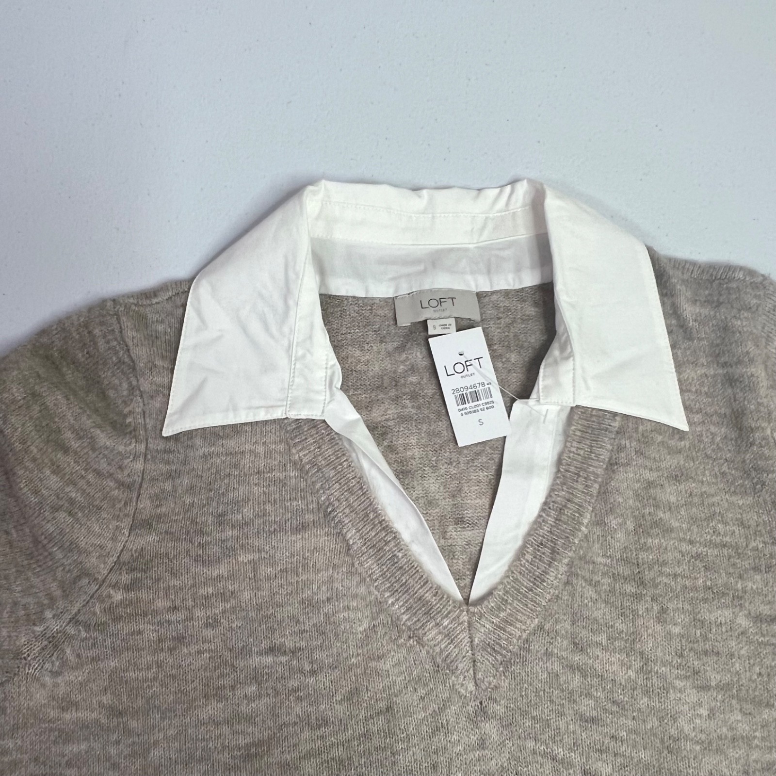 LOFT Outlet Sweater Dress Heather Beige White Collar And Cuffs Womens Size Small