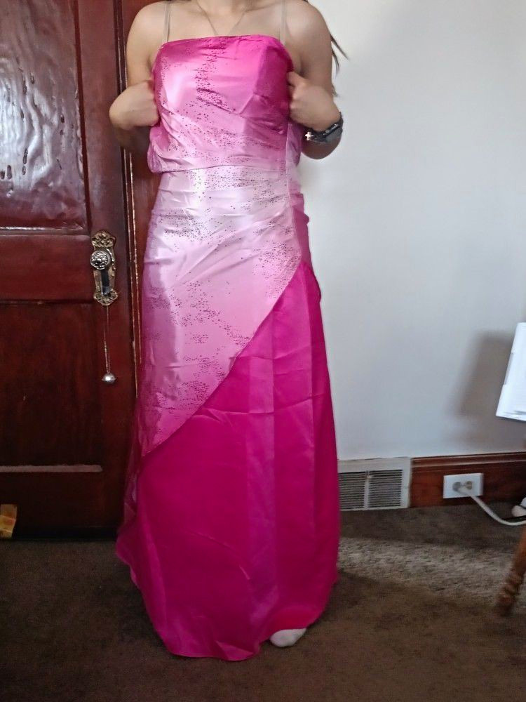 Jump Apparel Pink Satin Strapless Embroidered Long Gown Juniors 7 Pre-Owned