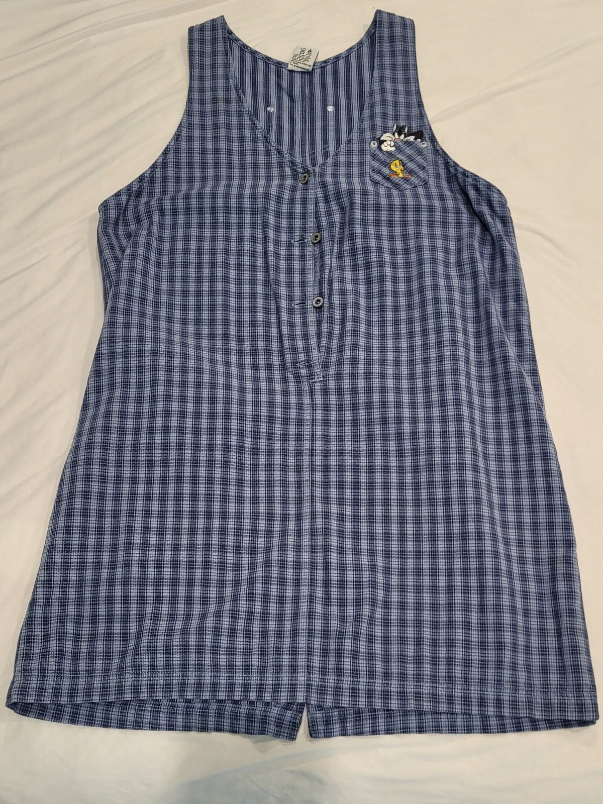 VTG Looney Tunes Warner Bros, Women’s XL, Plaid Denim Dress Tweety/Sylvester
