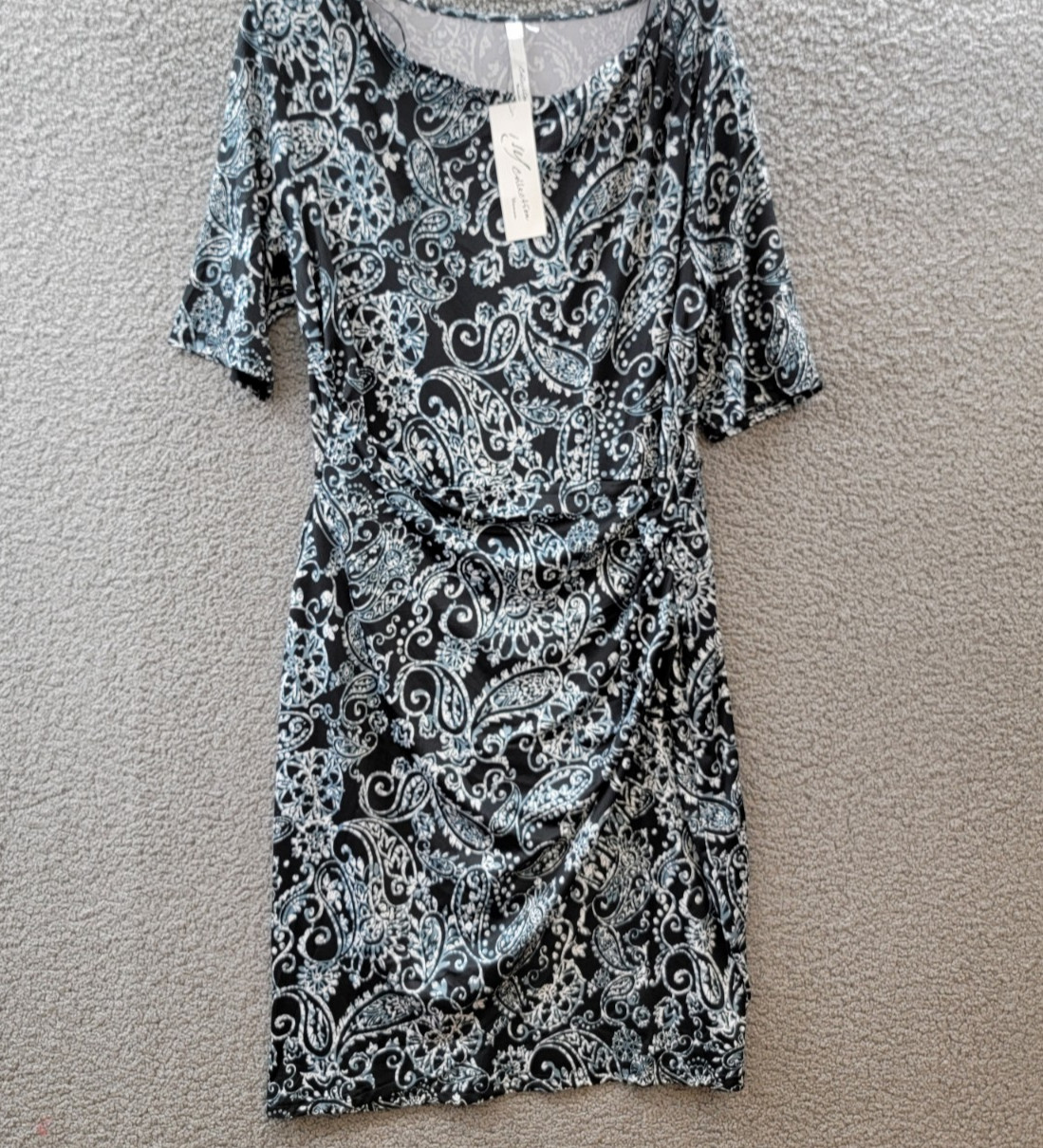 NY Collection Plus Size Elbow Sleeve Side Pleat Dress Womens 1X Verbena Pullover